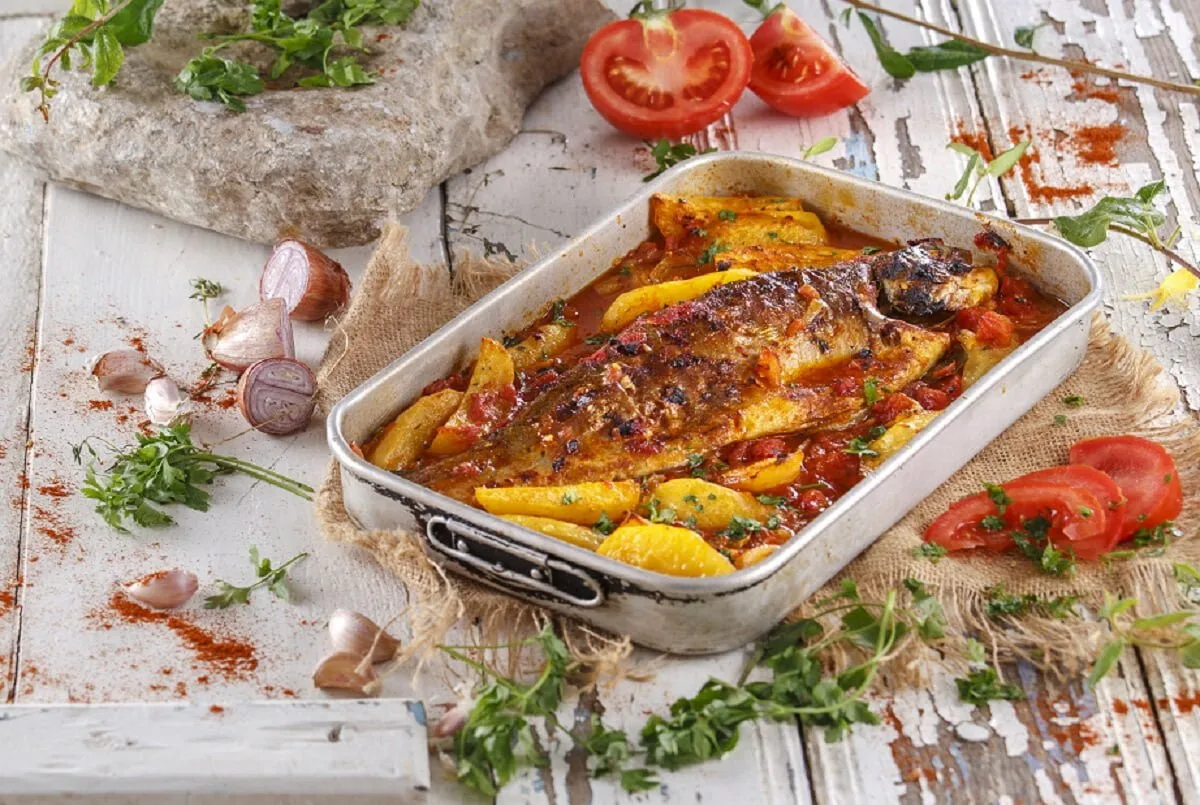 Truta no forno à portuguesa