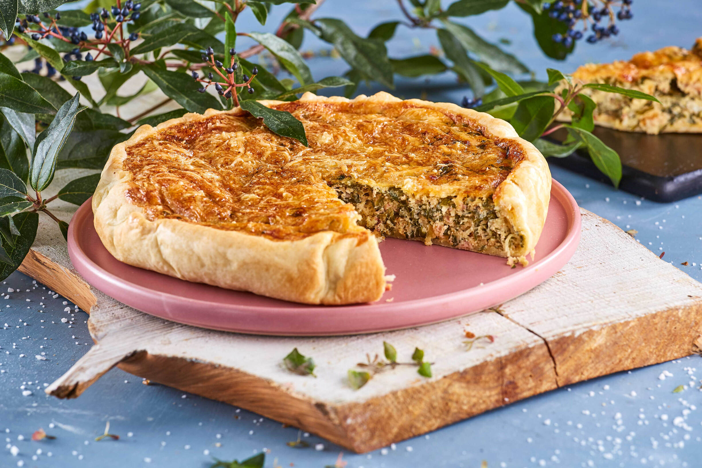 Quiche de massa quebrada e caldo-verde