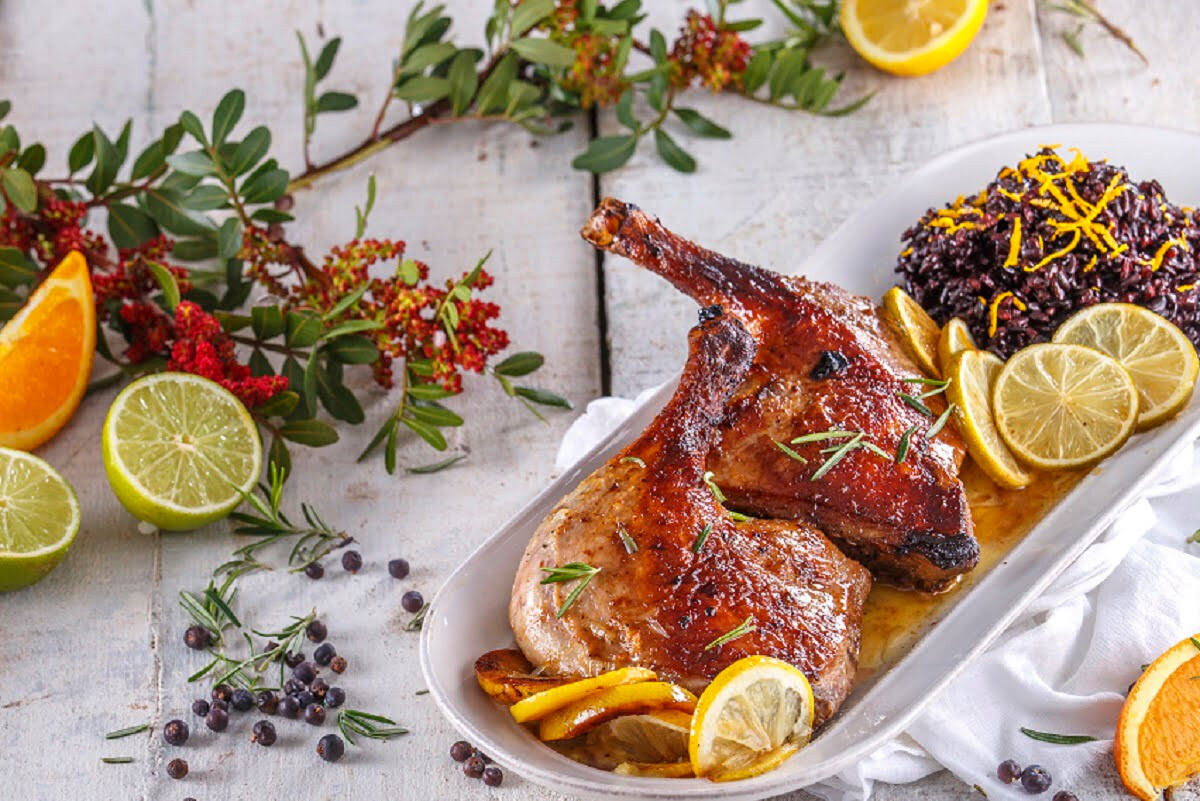 Pernas de pato assadas com lima e limão