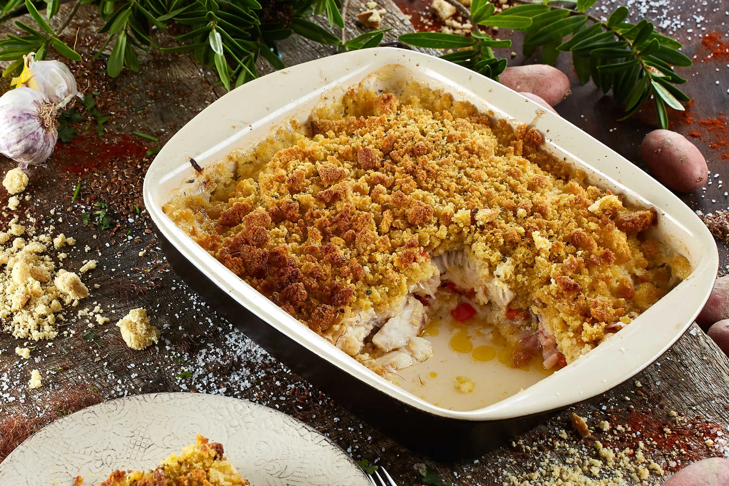 Filetes de pescada com crosta de broa