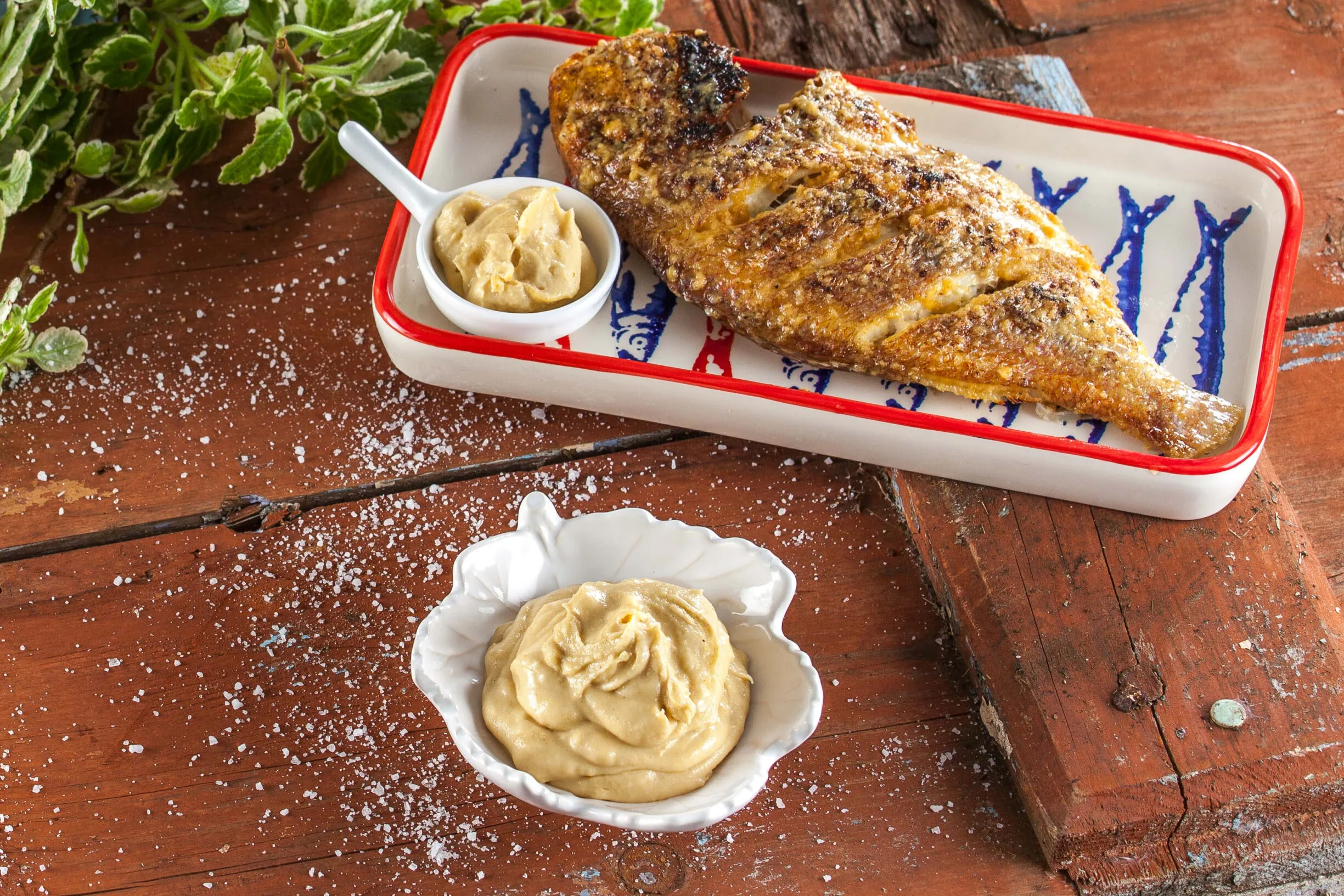 Pargo grelhado com molho de mostarda