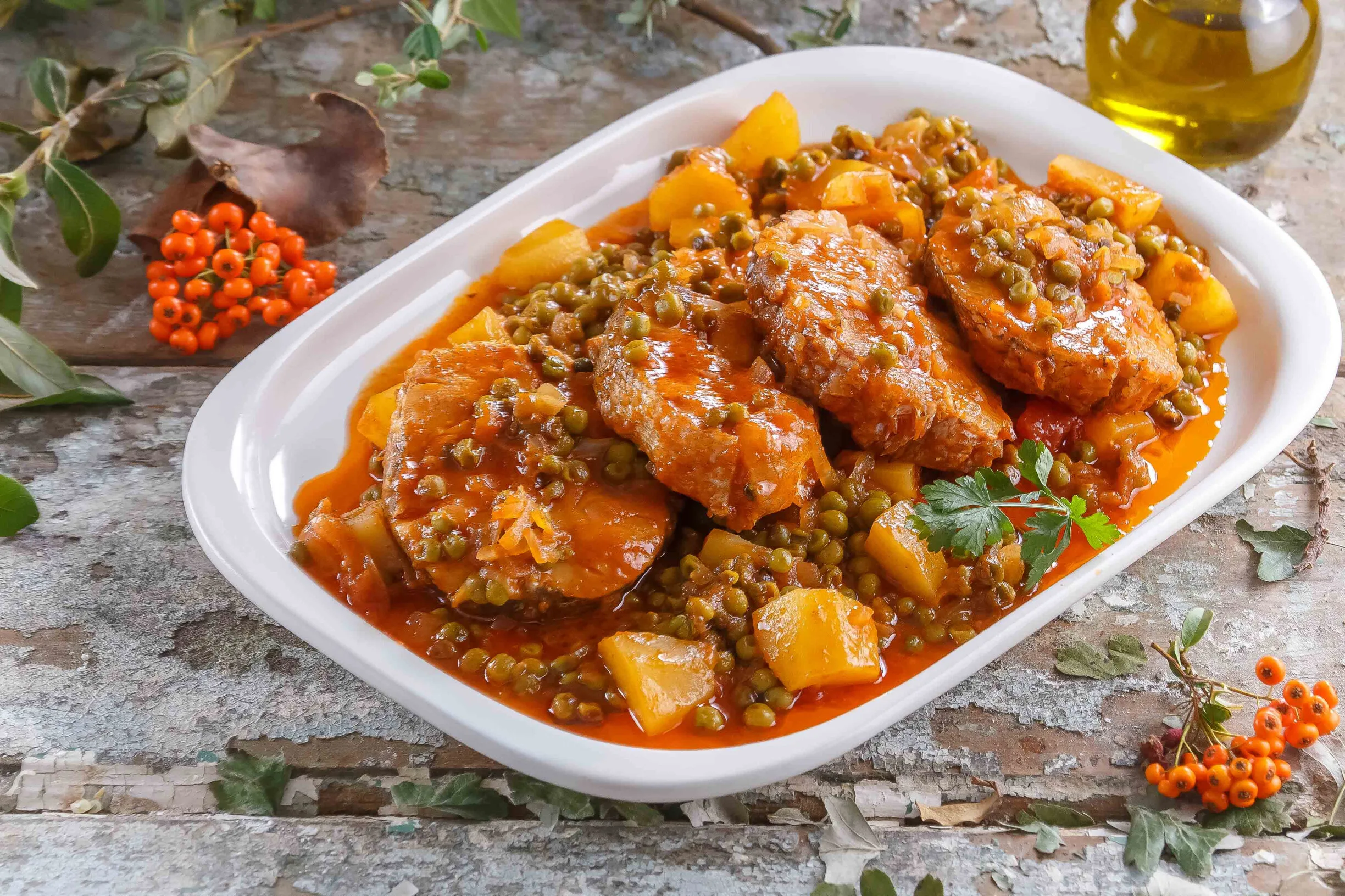 Pescada com legumes no forno