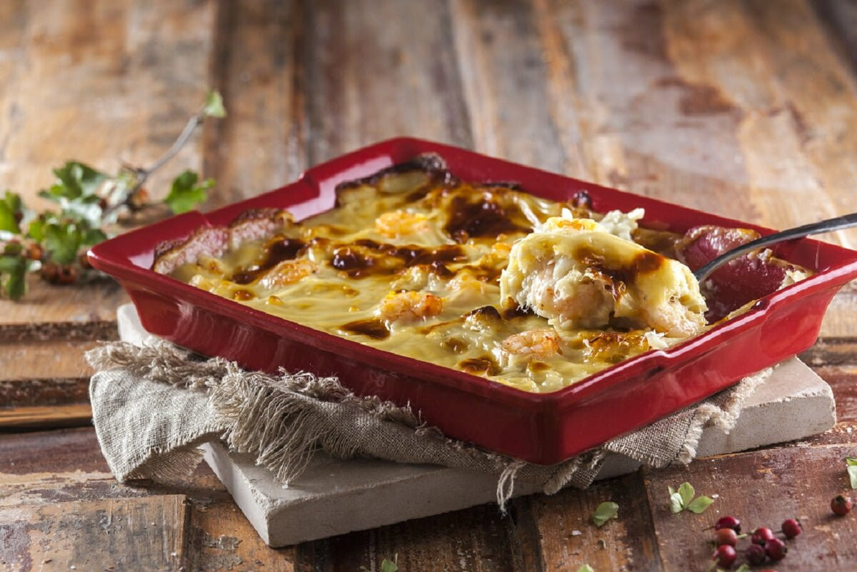 Bacalhau cremoso com camarão