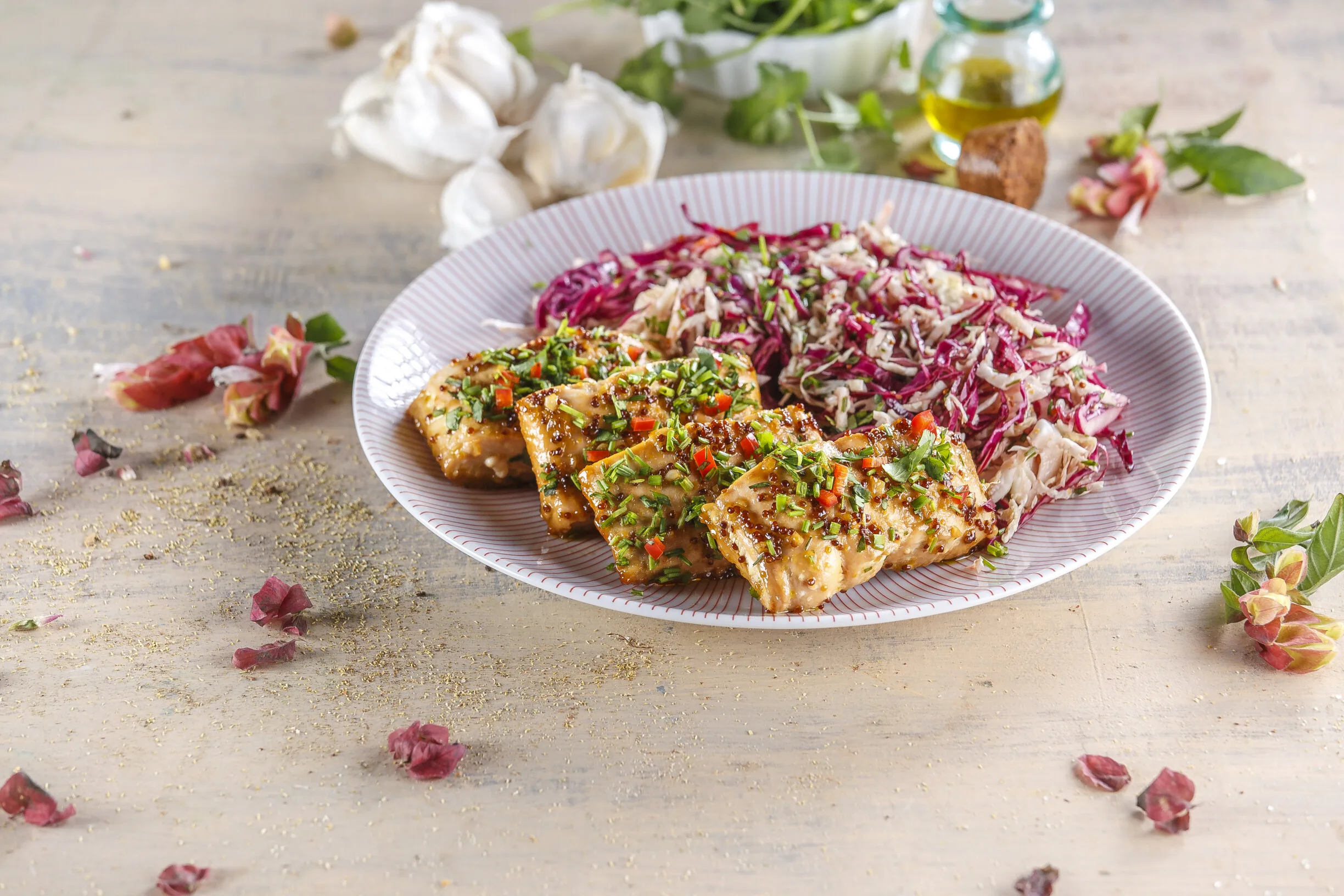 Salmão com mel e mostarda