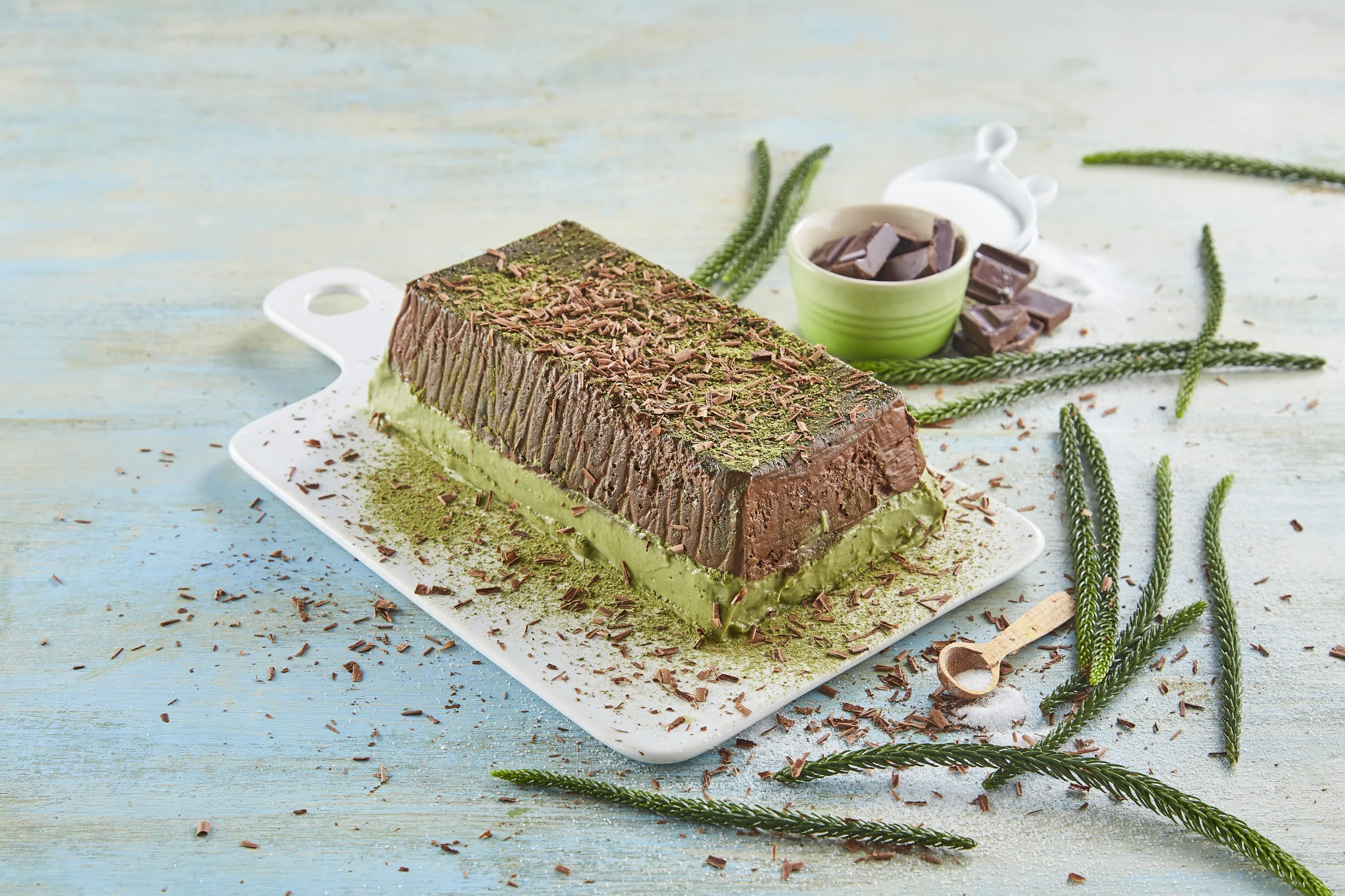 Mousse de chocolate e matcha