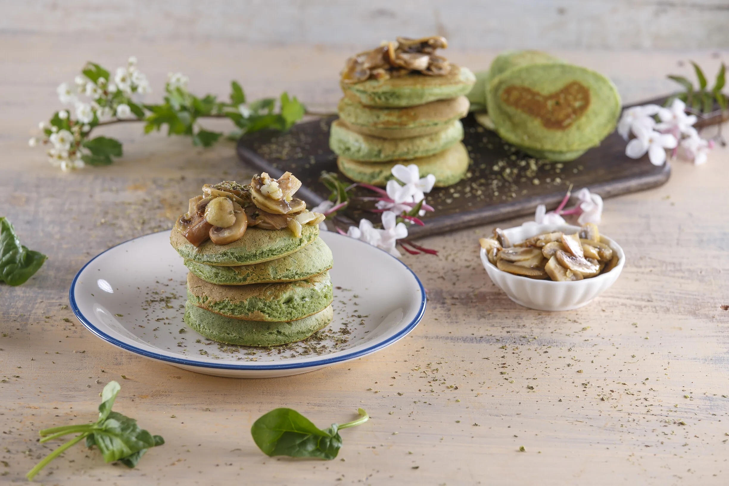 Panquecas de espinafres com cogumelos