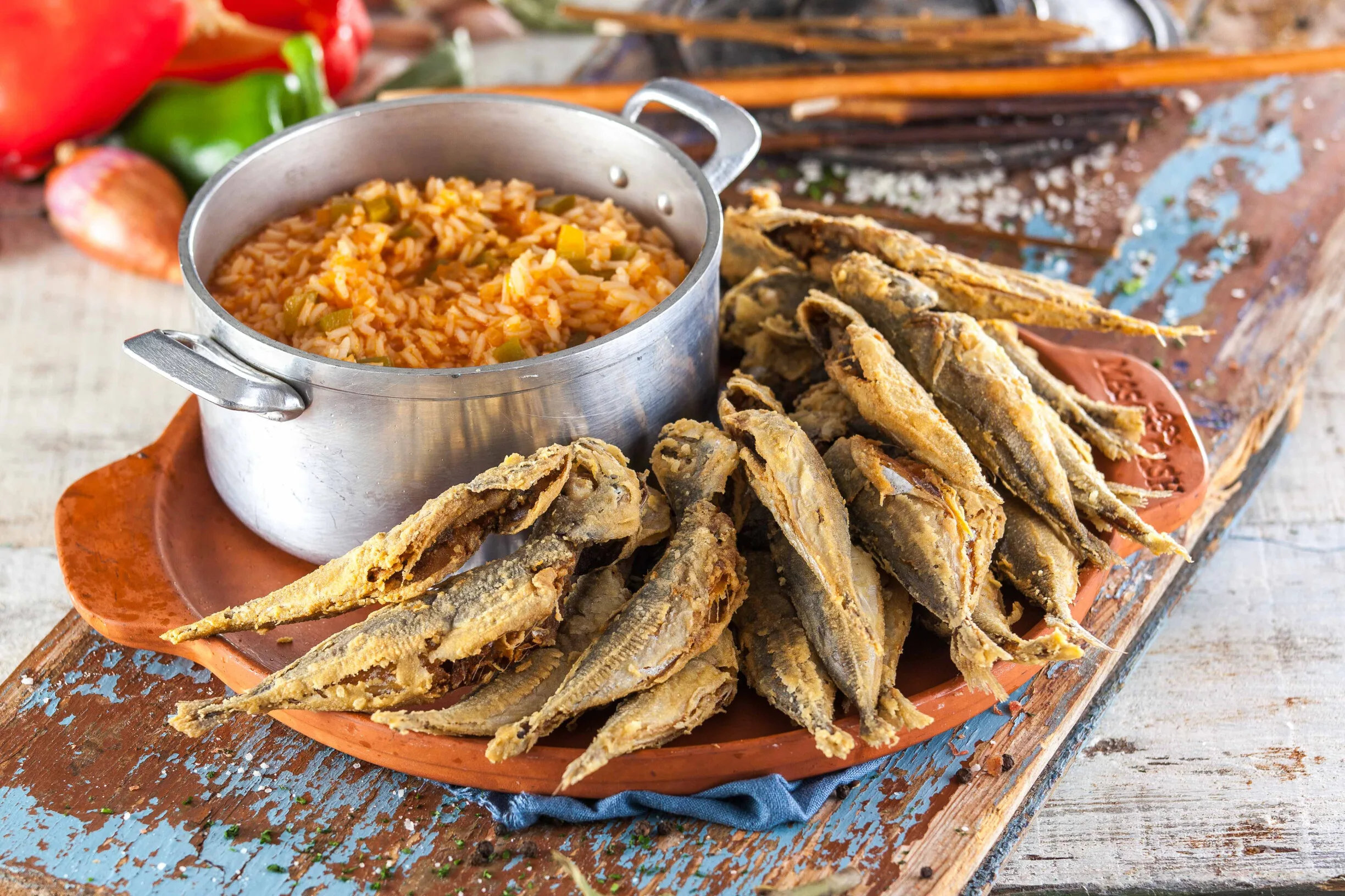 Jaquinzinhos com arroz malandrinho de pimentos