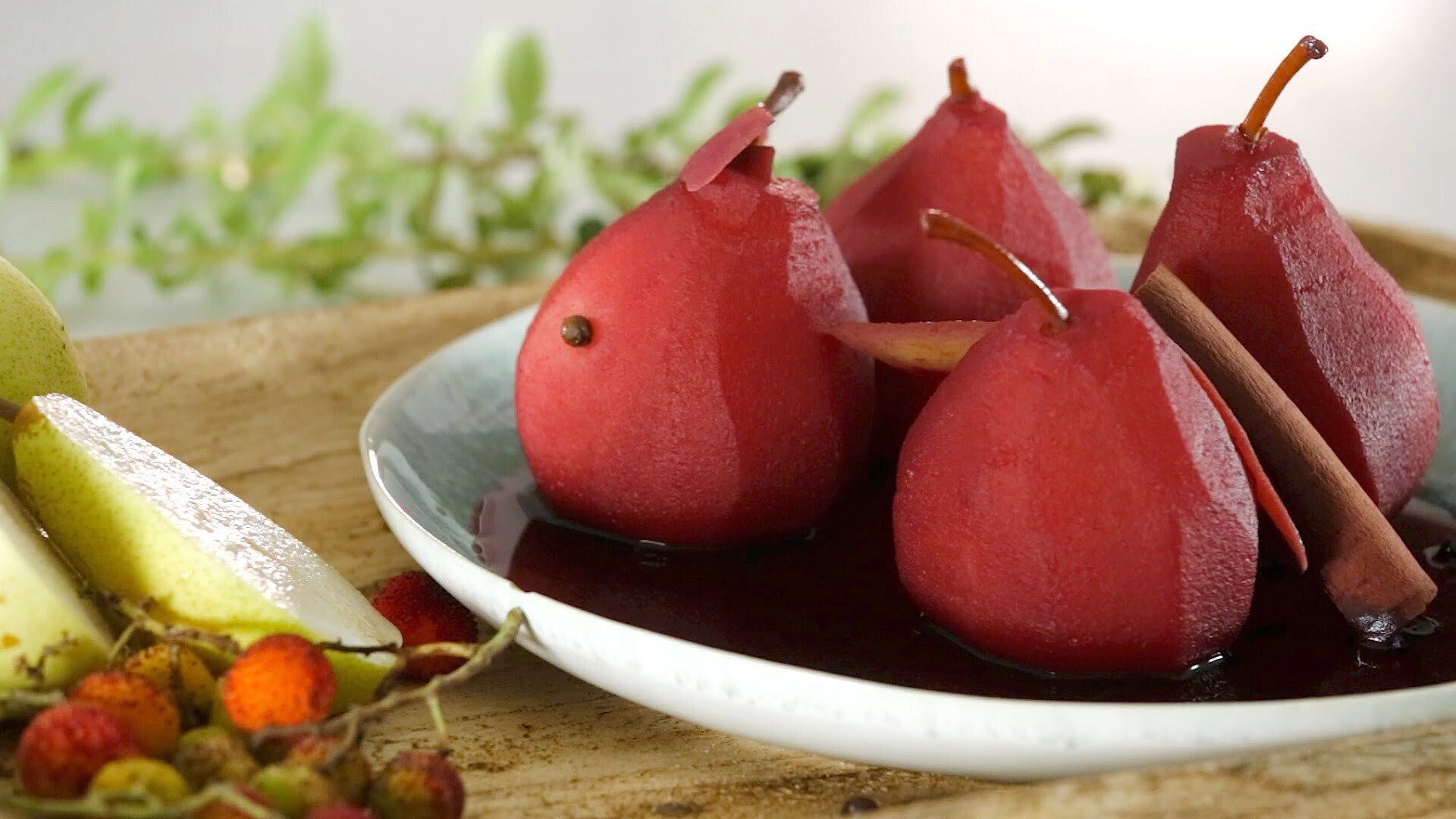 Poached pears in Port wine
