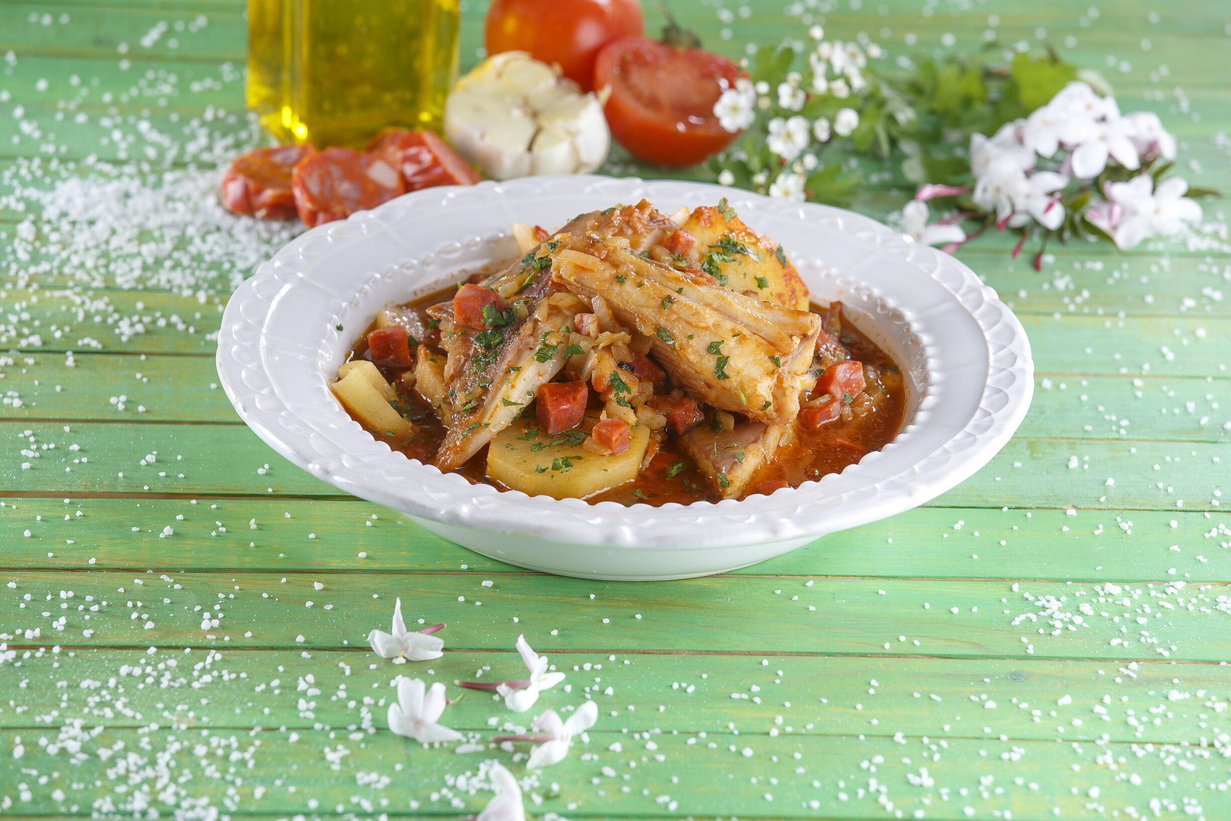 Raia estufada com batatas