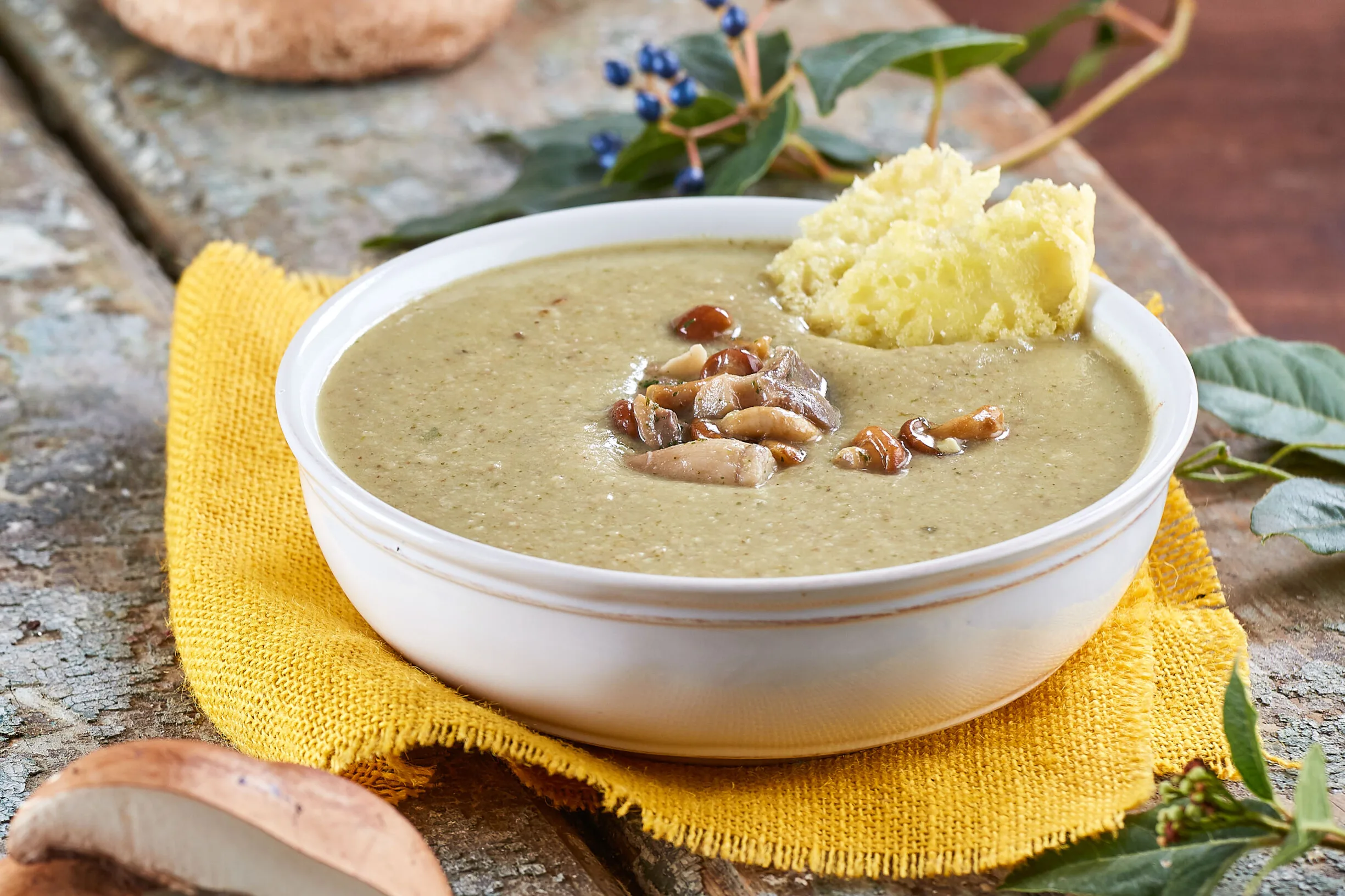 Creme de cogumelos e queijo da ilha
