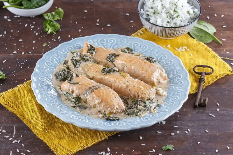 Salmão cremoso com arroz