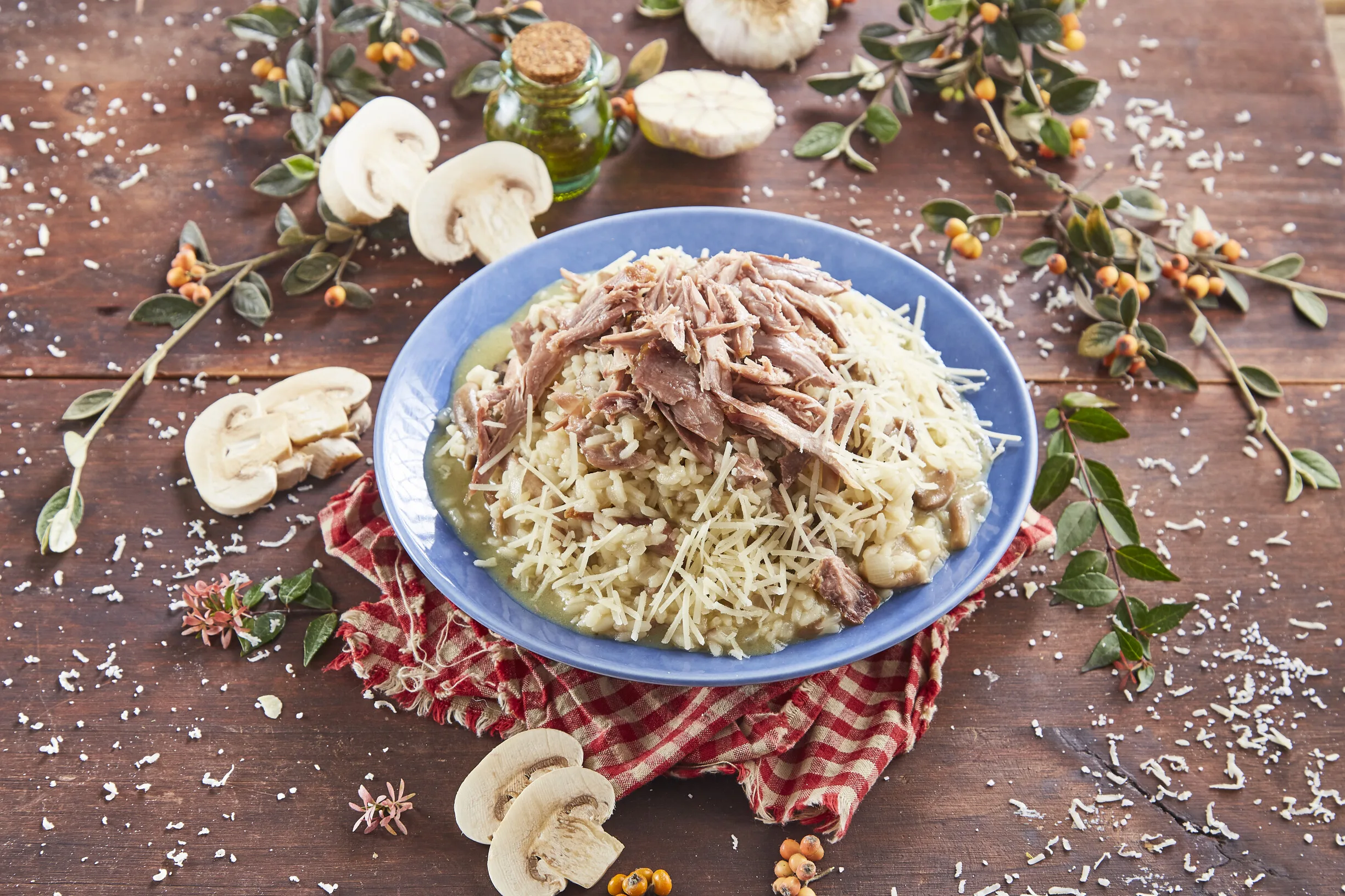 Risoto de pato e cogumelos
