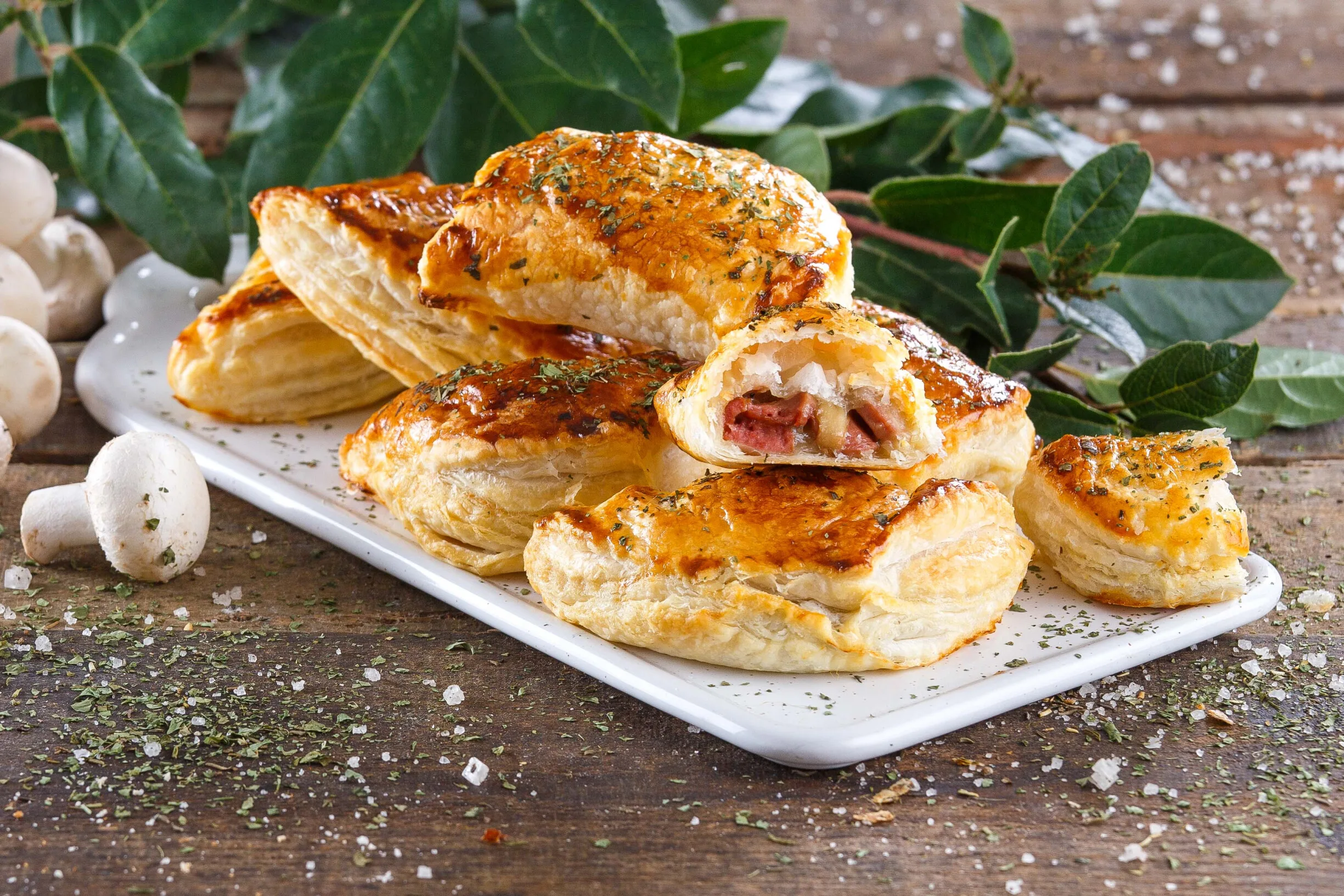 Folhadinhos recheados com salsichas