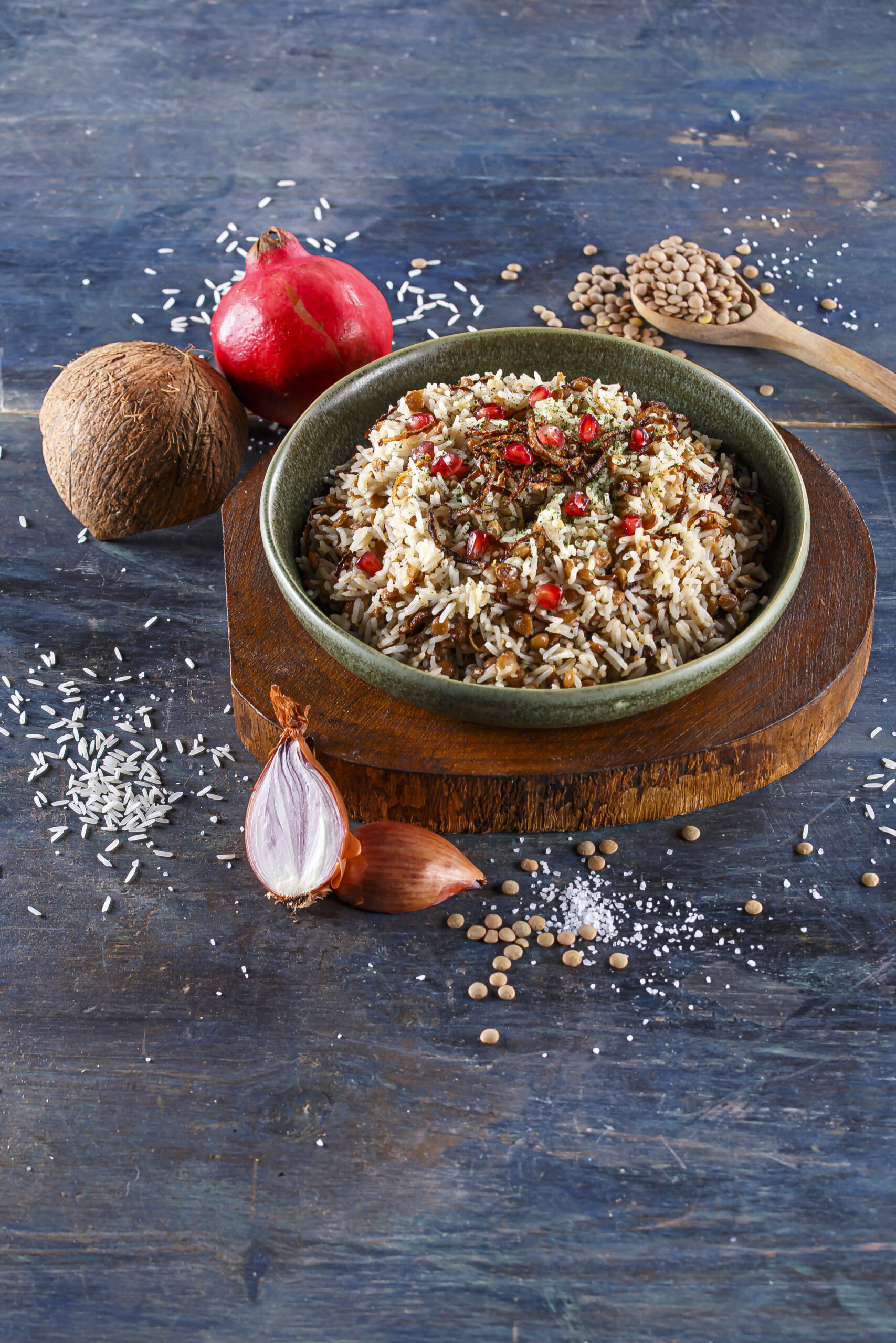 Basmati com lentilhas e cebola caramelizada