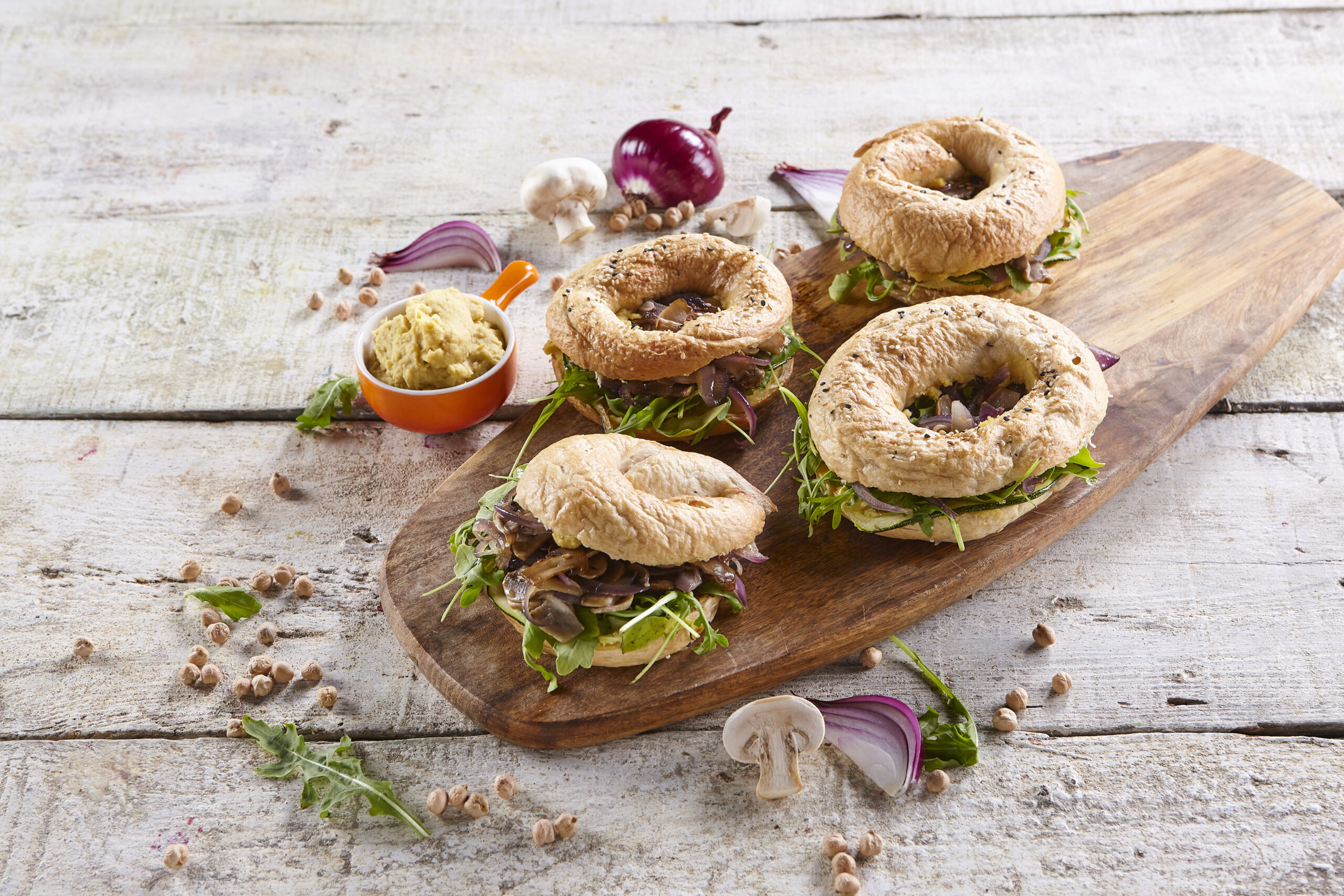 Bagels com pasta de grão e legumes @Teleculinária