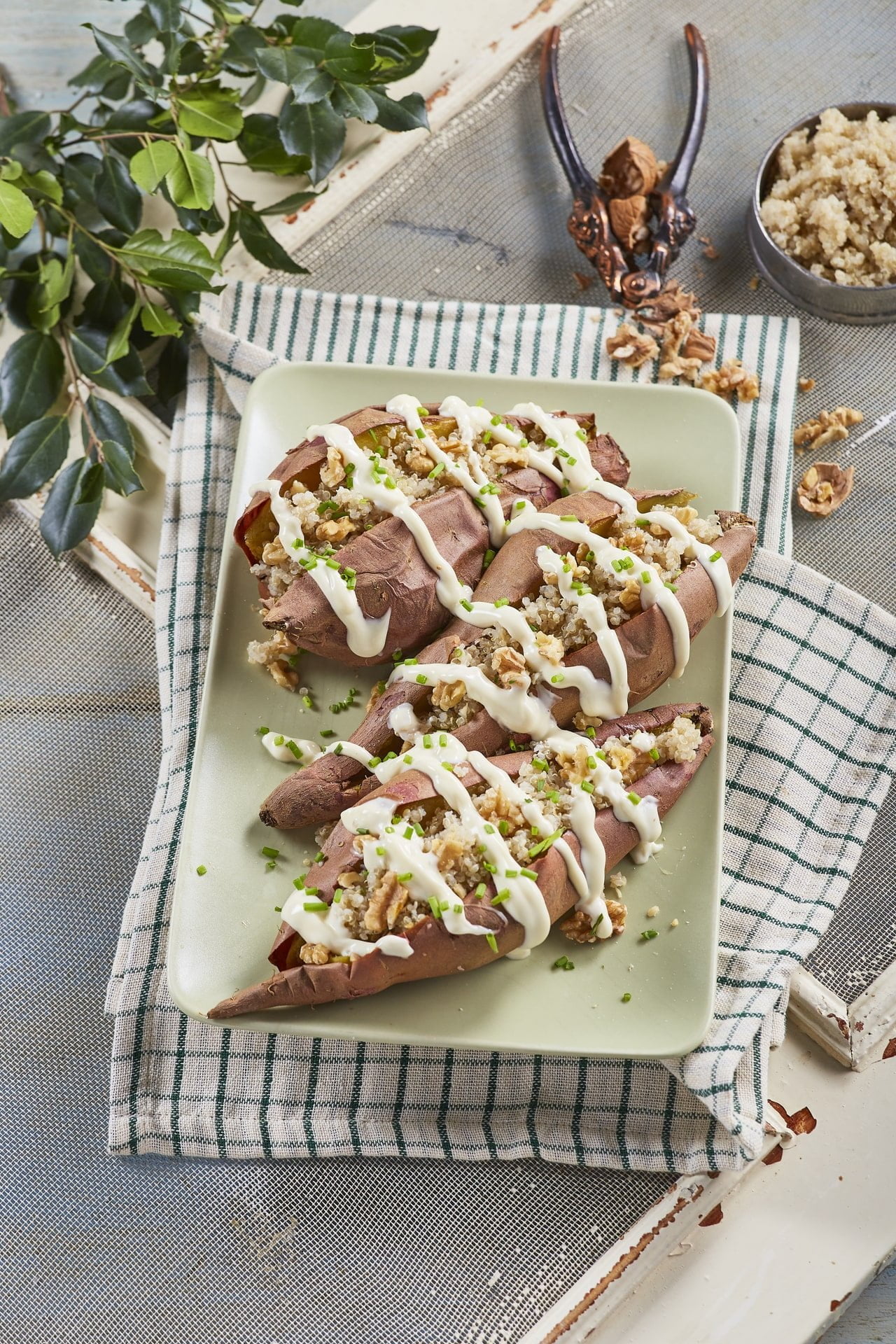Batata doce com quinoa e noz