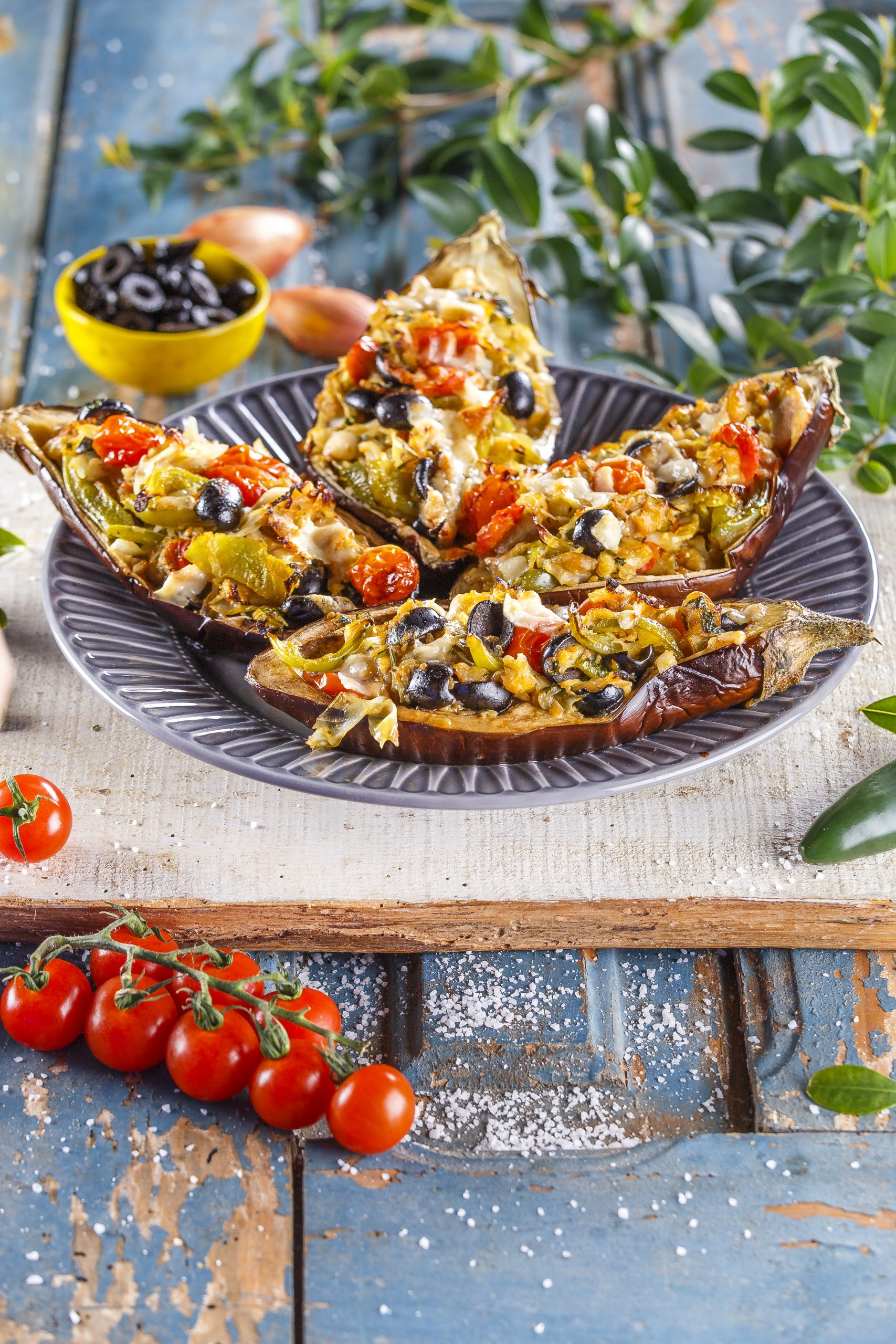 Beringelas recheadas com vegetais