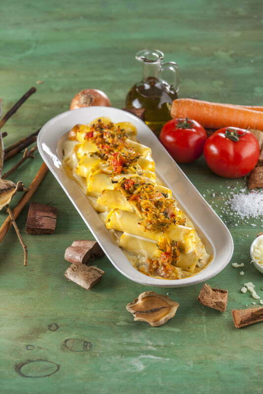 Canelones de vegetais com molho 4 queijos