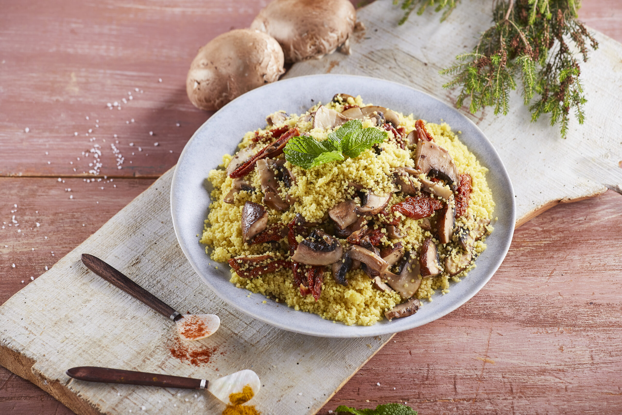 Cuscuz com tomate seco e cogumelos @TeleCulinária