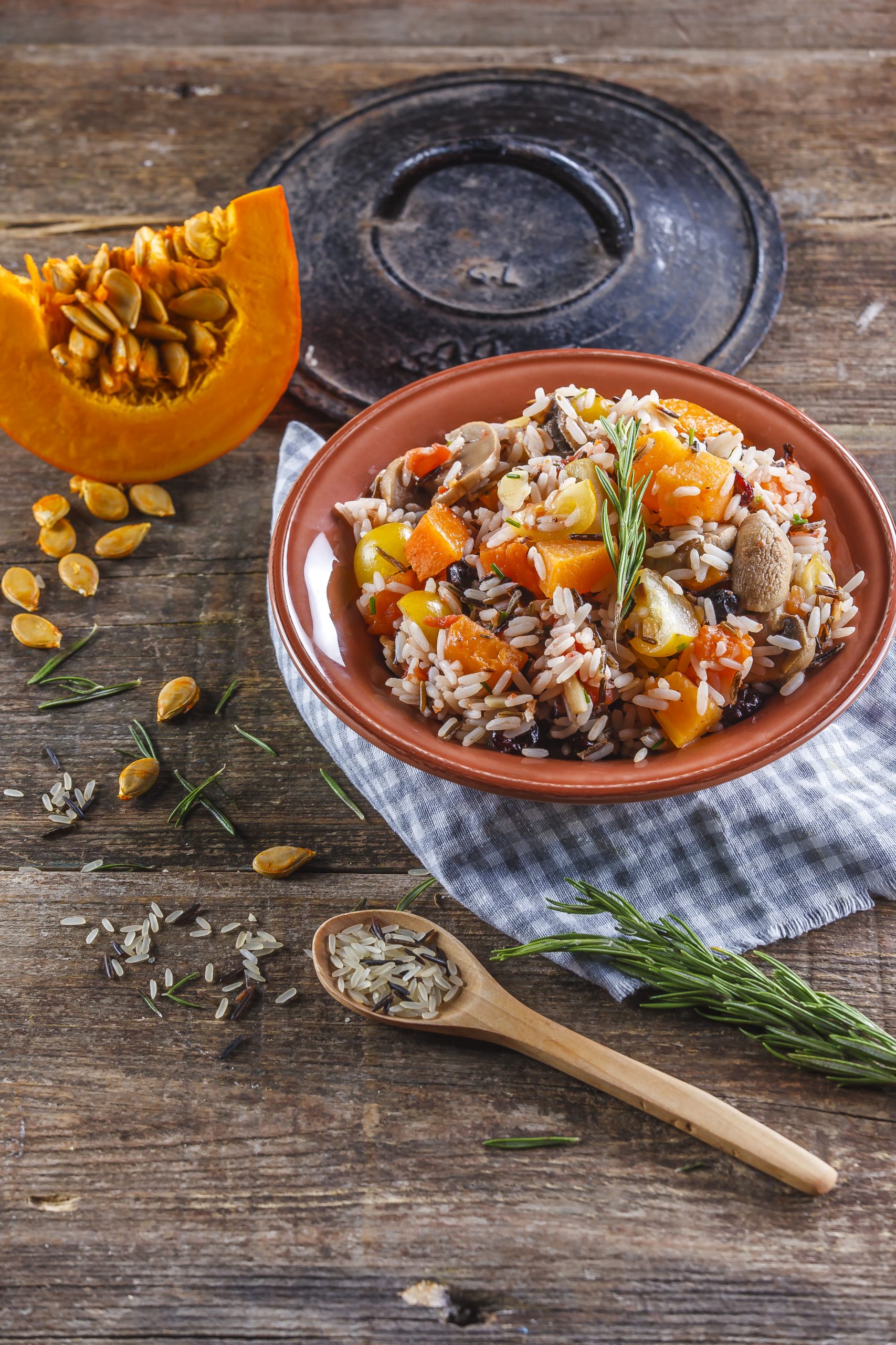 Estufado de arroz selvagem e abóbora