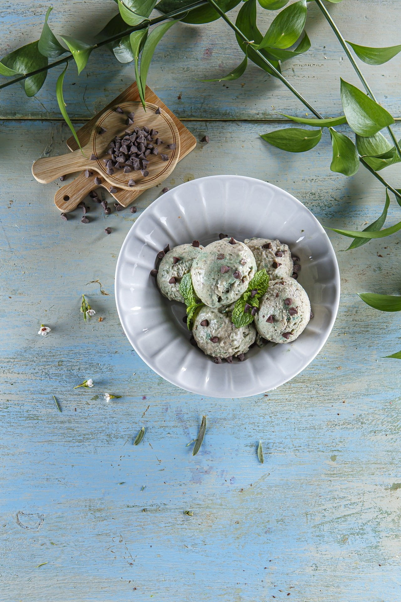 Gelado de menta com pepitas de chocolate
