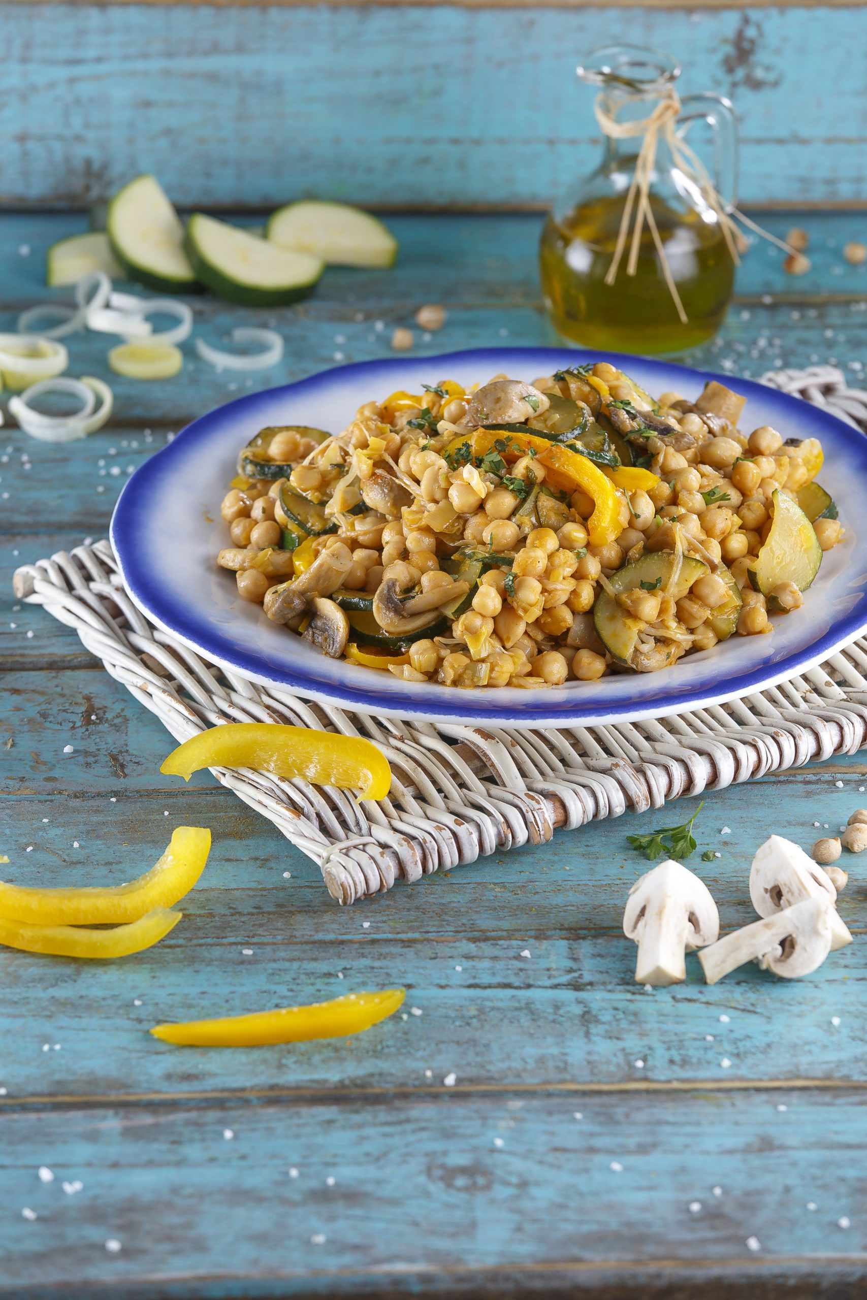 Grão salteado com legumes