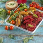 Hambúrgueres de quinoa e beterraba