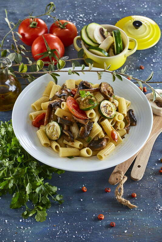 Massa com legumes grelhados