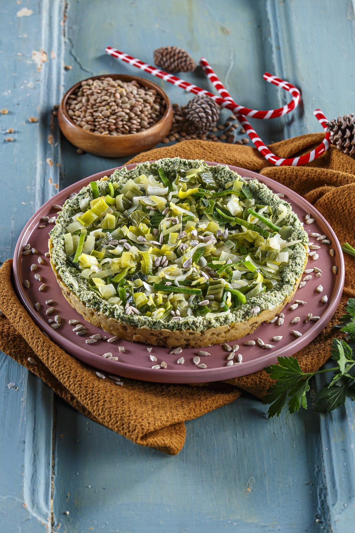 Quiche de lentilhas e alho-francês