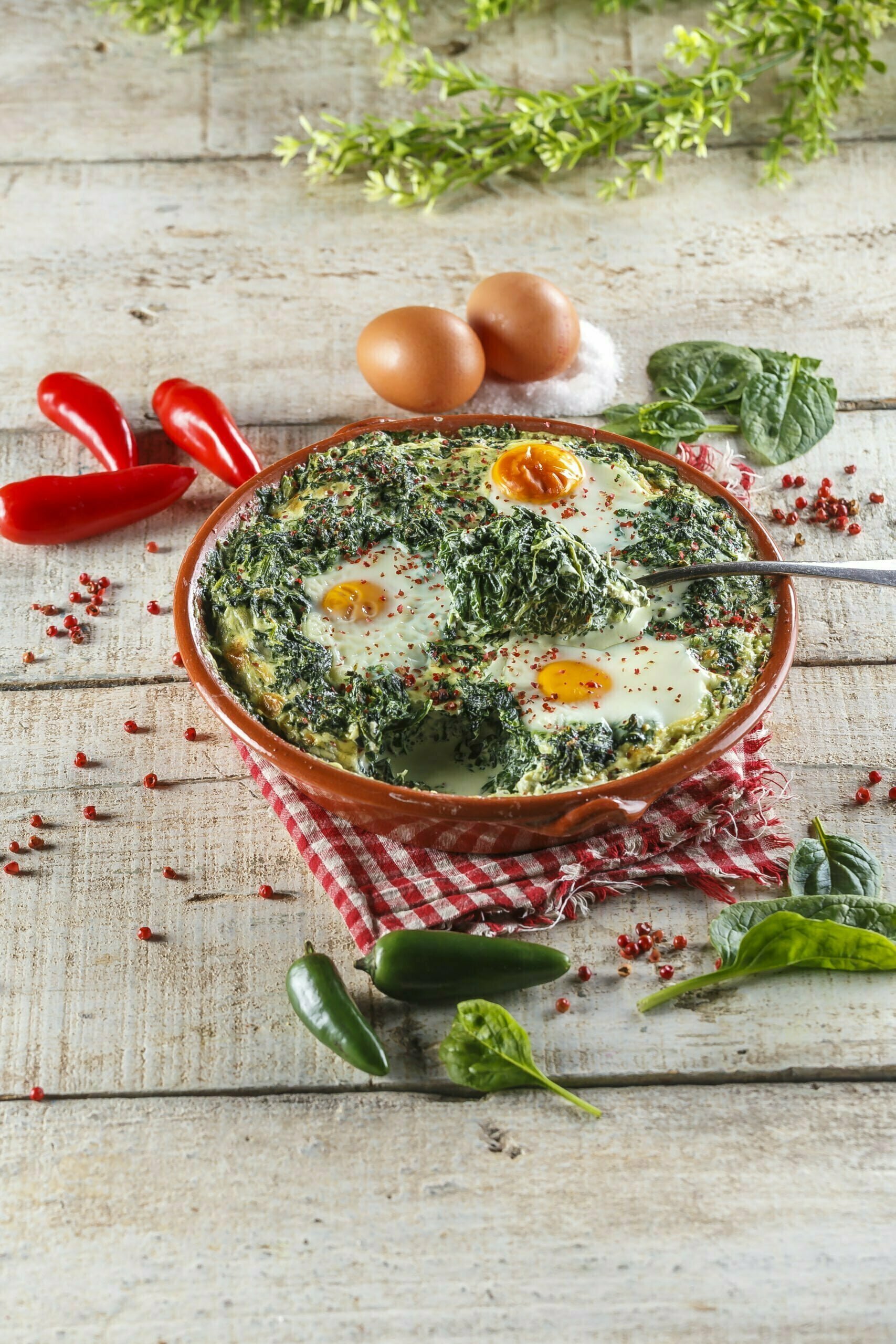 Ovos de forno com espinafres