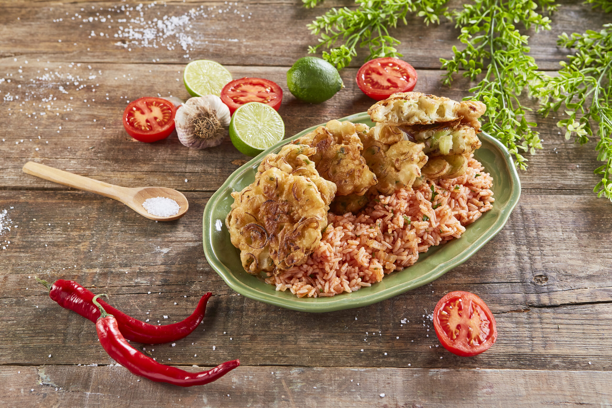 Pataniscas de alho-francês com arroz de tomate @TeleCulinária