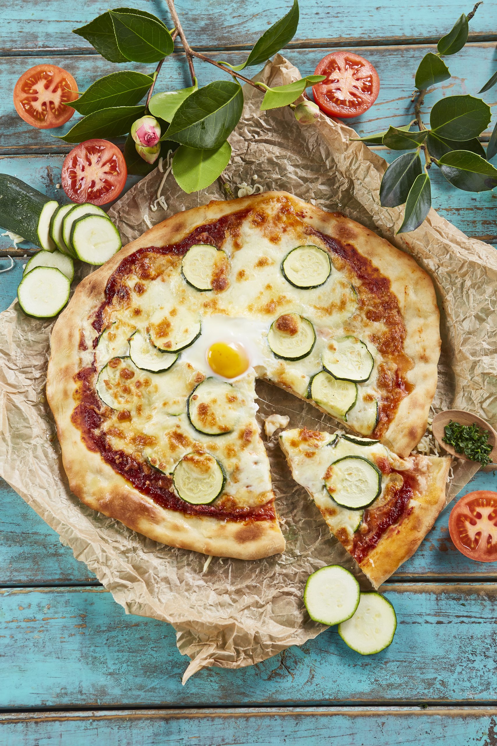 Pizza de curgete com ovos