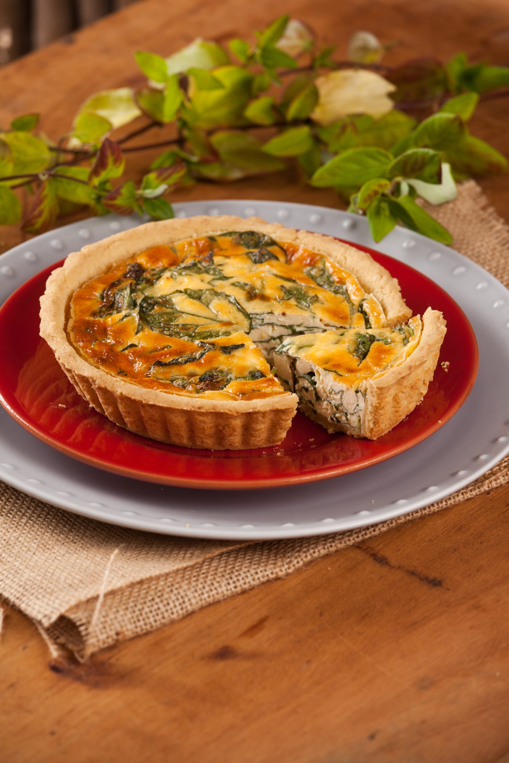 Quiche de queijo-creme e espinafres