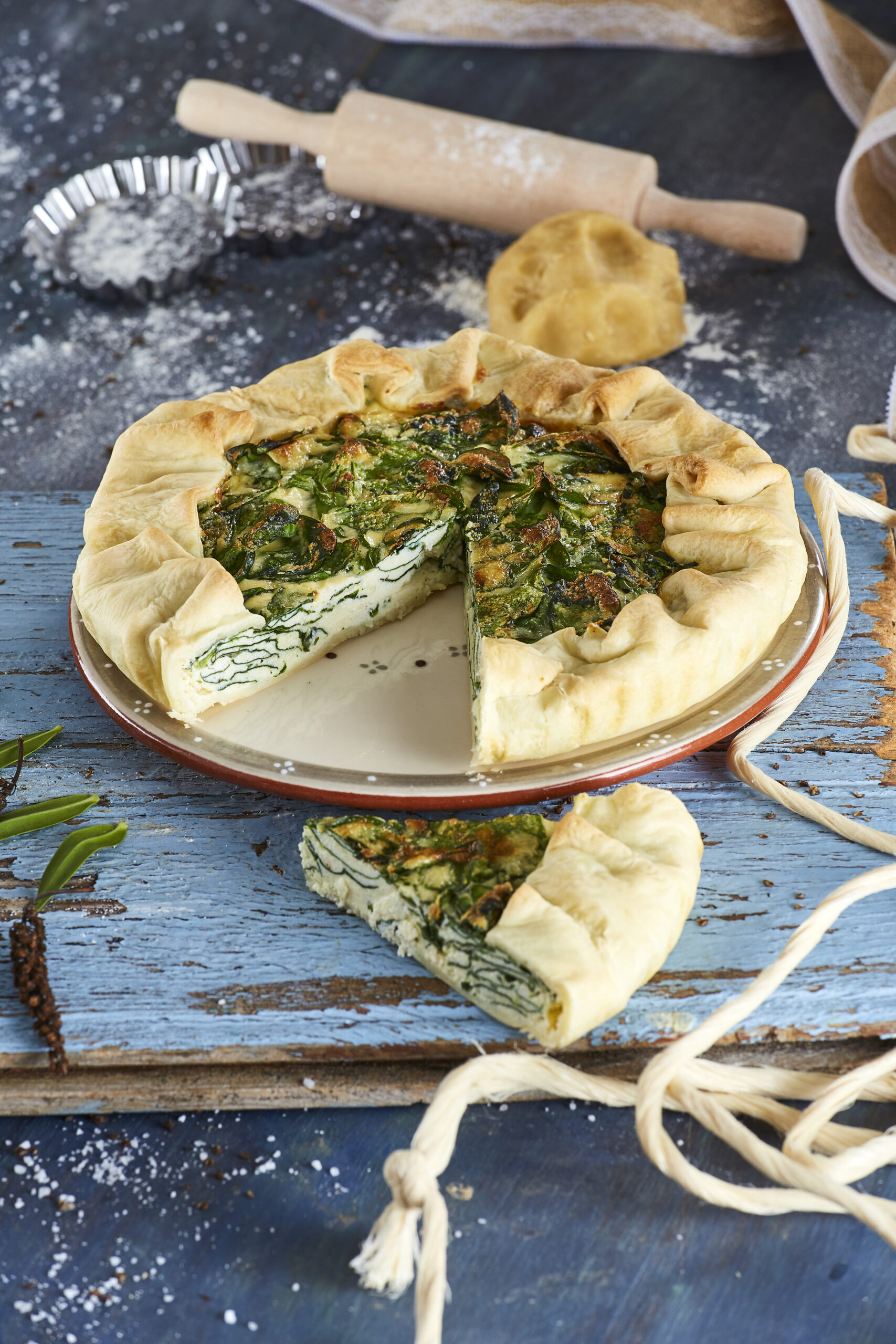Quiche de requeijão e espinafres