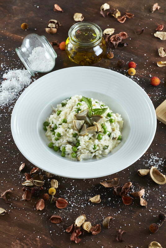 Risoto de alcachofra e hortelã
