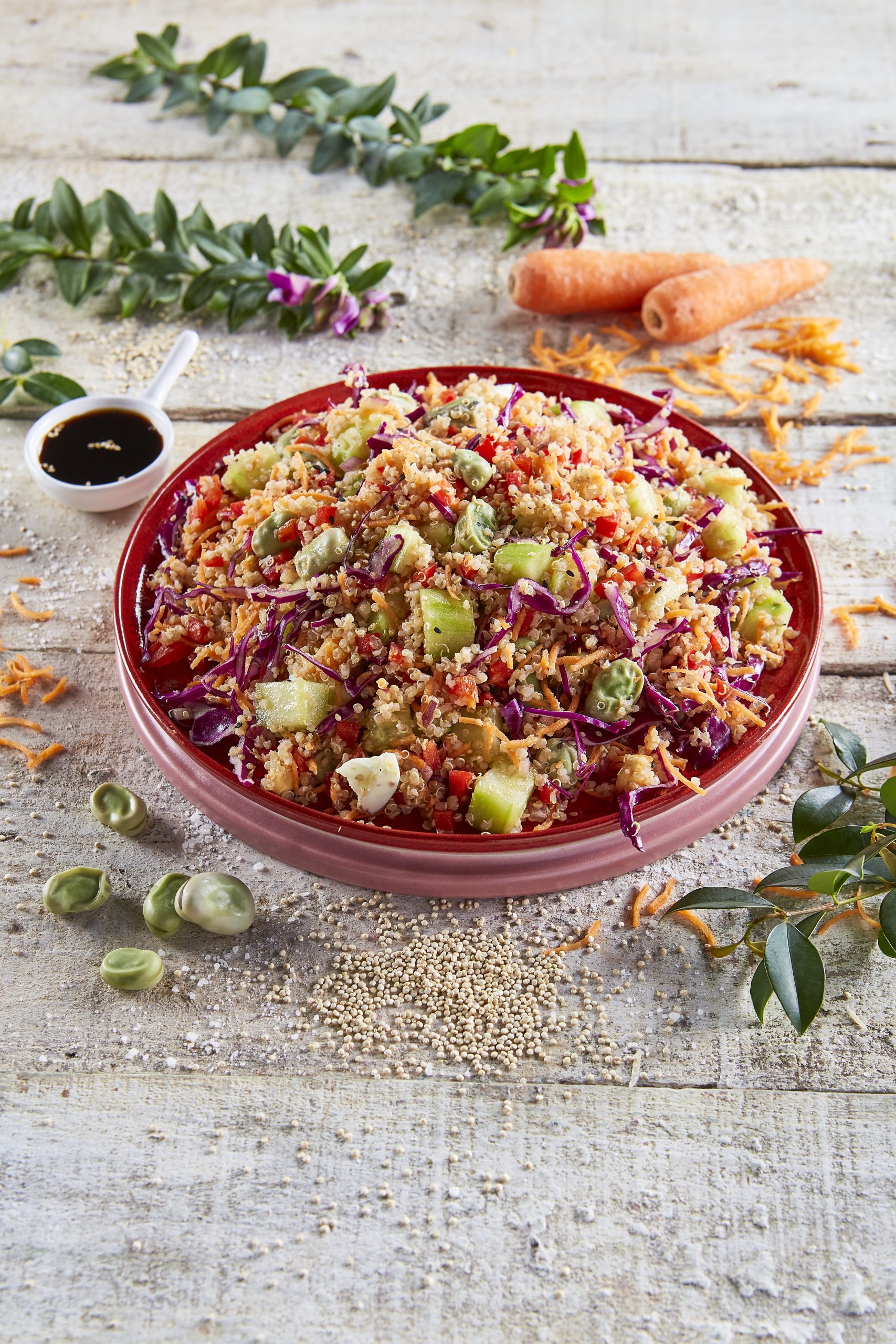 Salada colorida de quinoa e soja