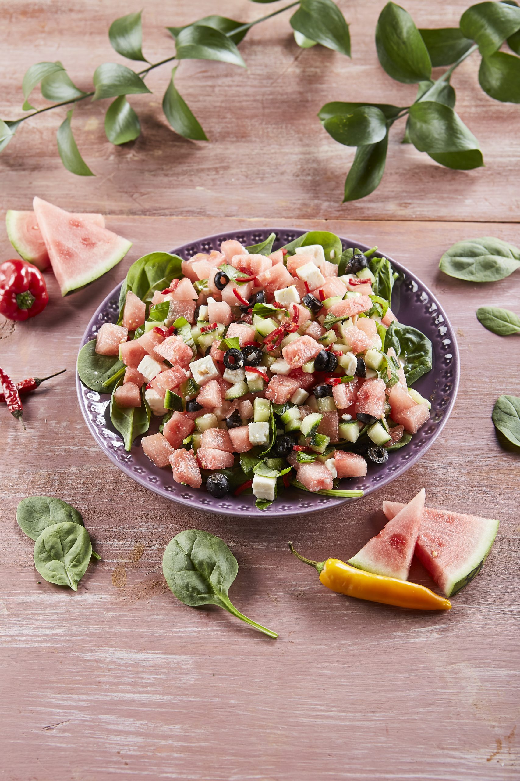 Salada de melancia com queijo feta