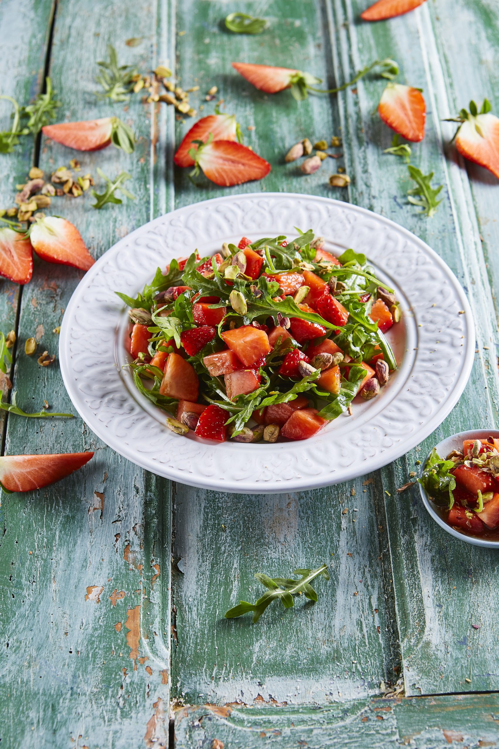 Salada de rúcula e morangos