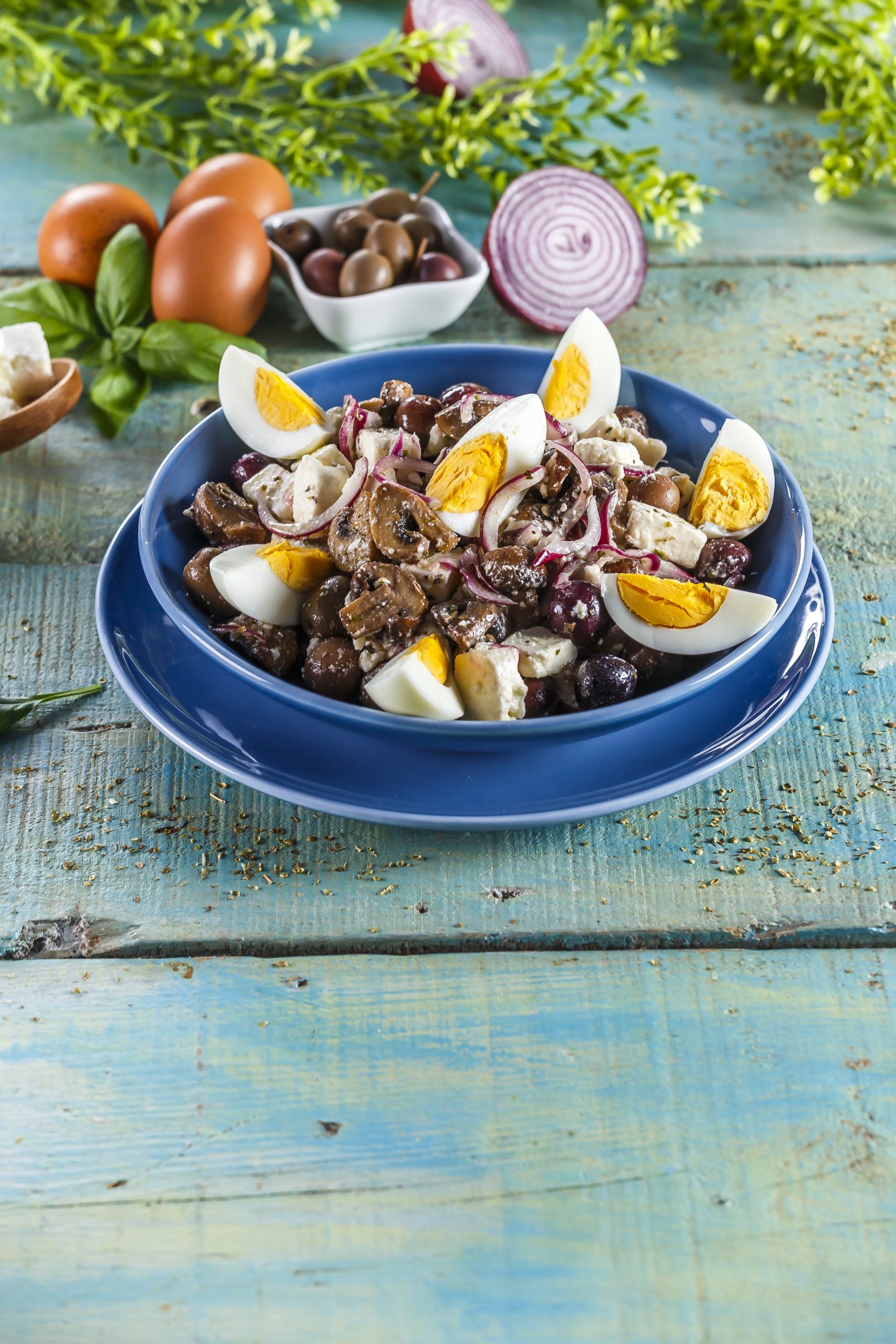 Salada grega com cogumelos