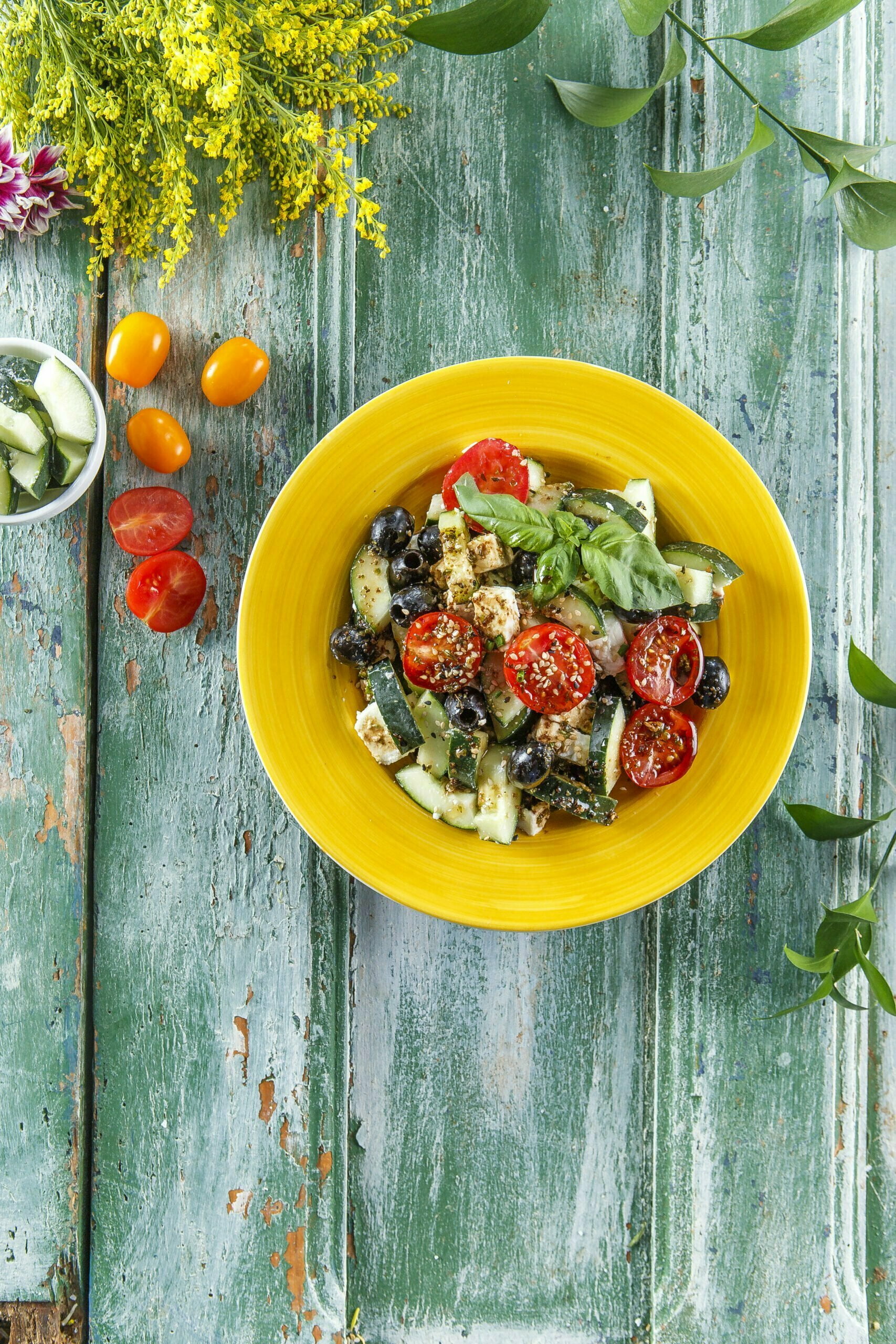 Salada grega com molho balsâmico