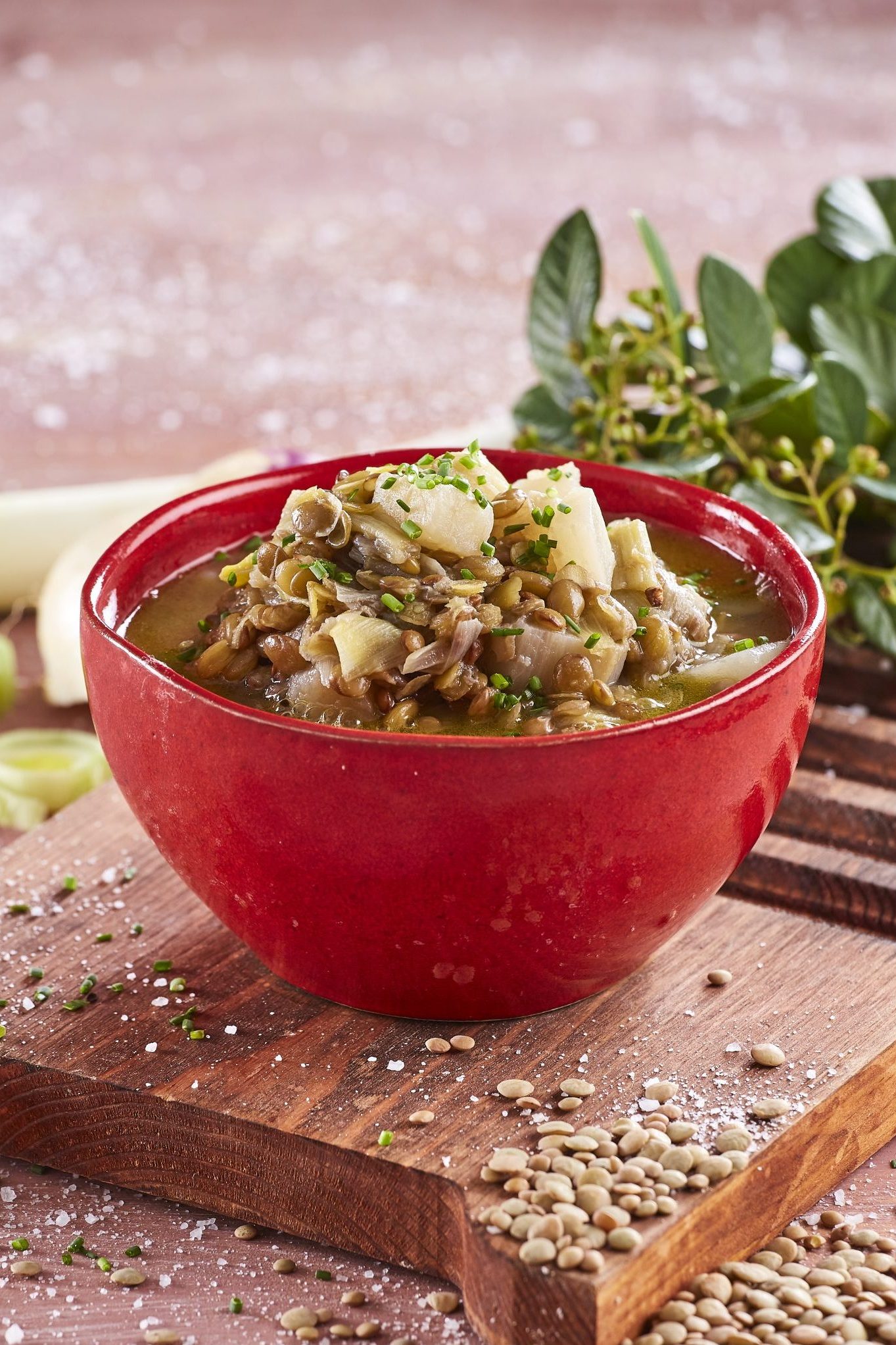 Sopa de lentilhas e alho-francês