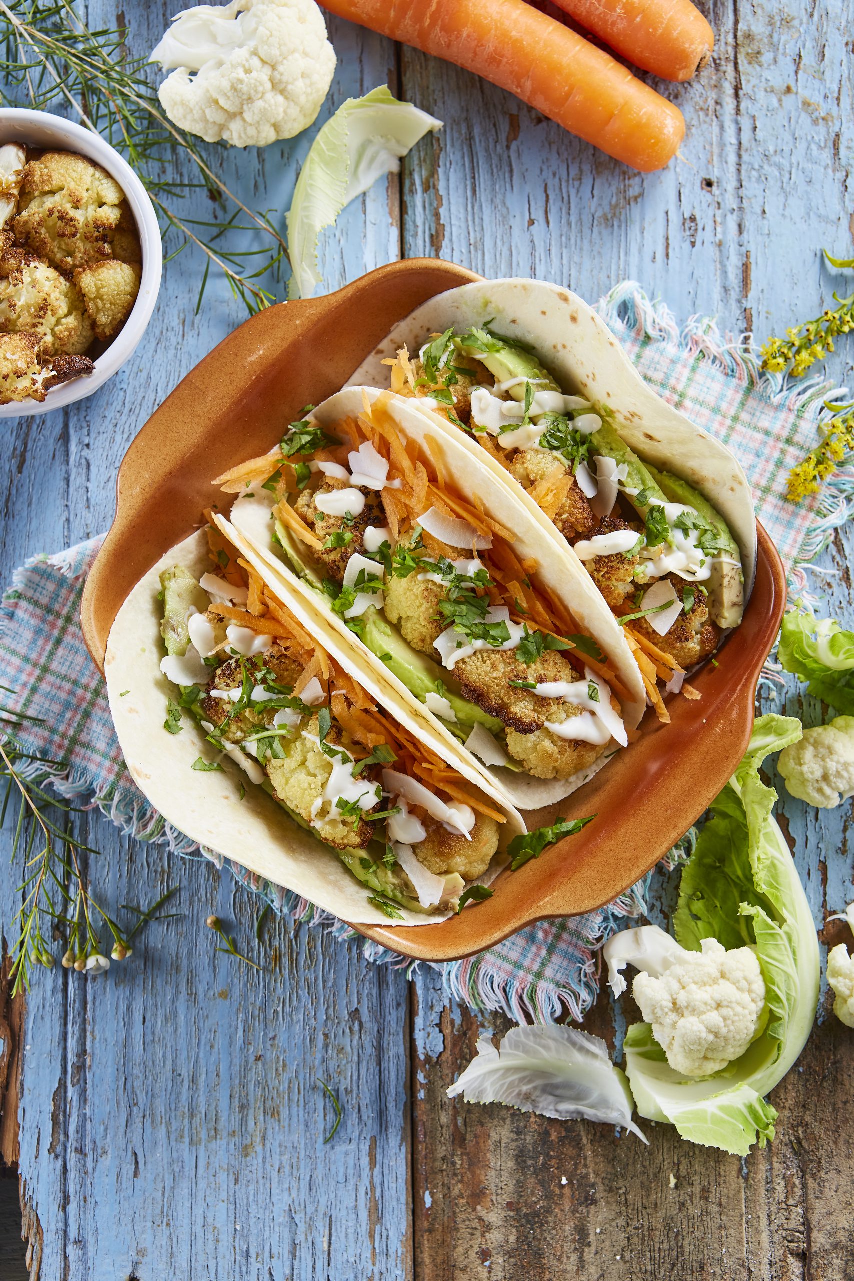 Tacos de couve-flor e coco