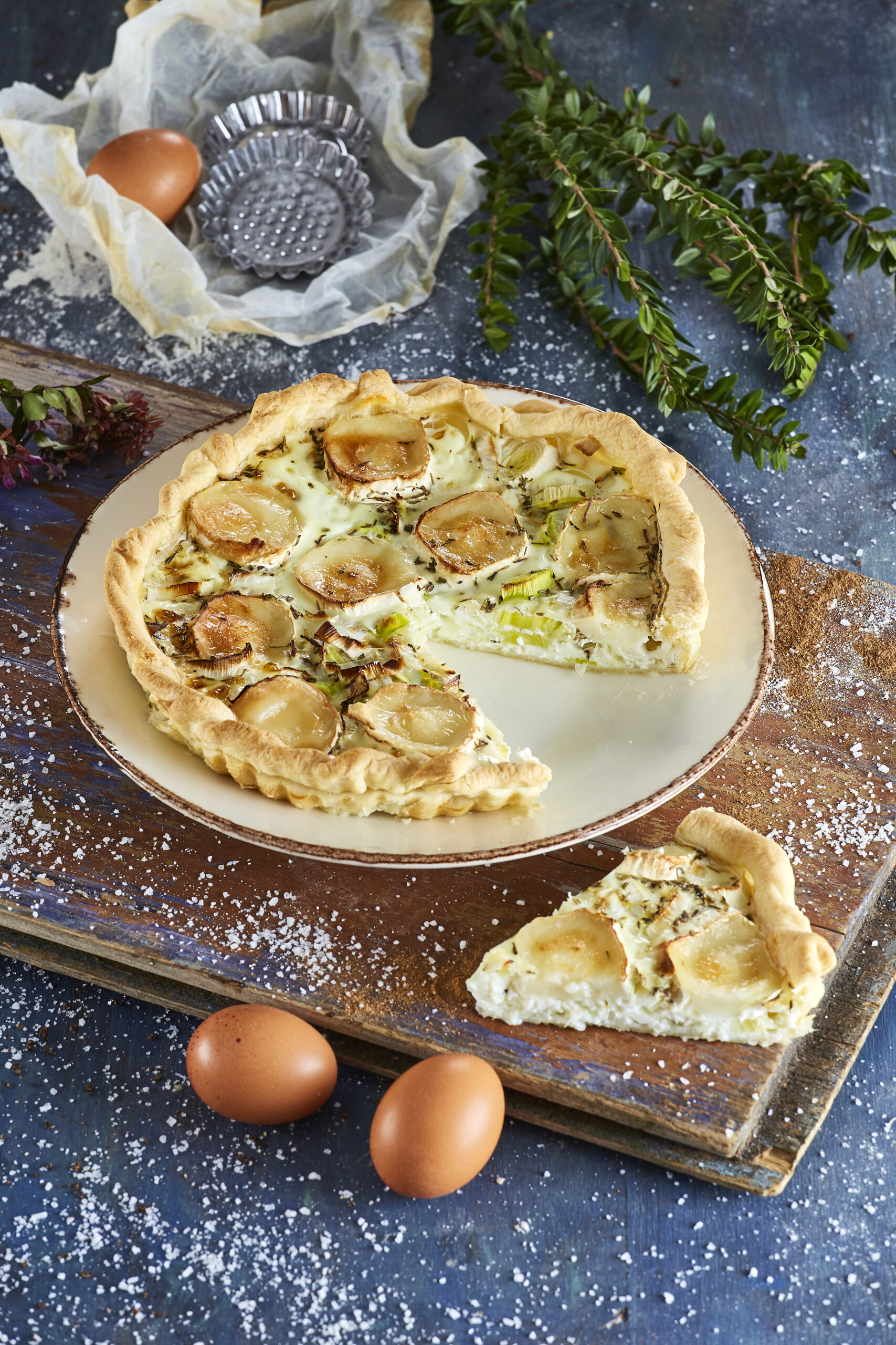 Quiche de alho-francês e queijo de cabra