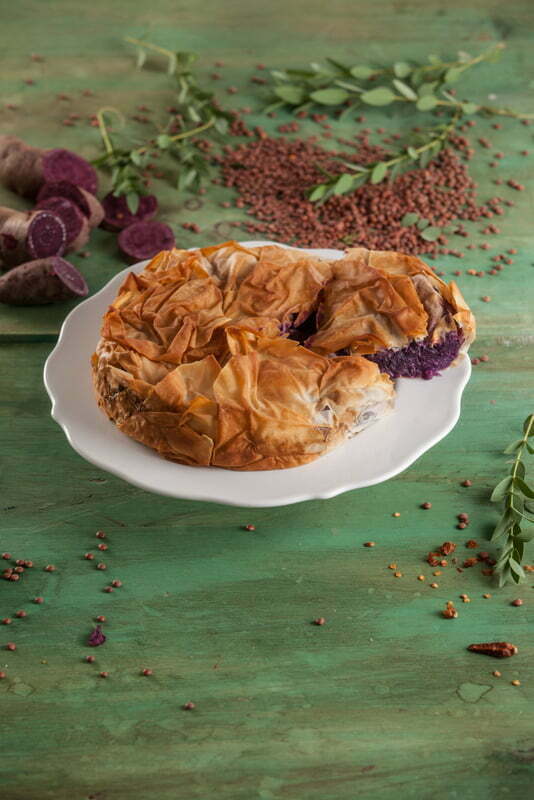 Tarte de batata-doce roxa e lentilhas