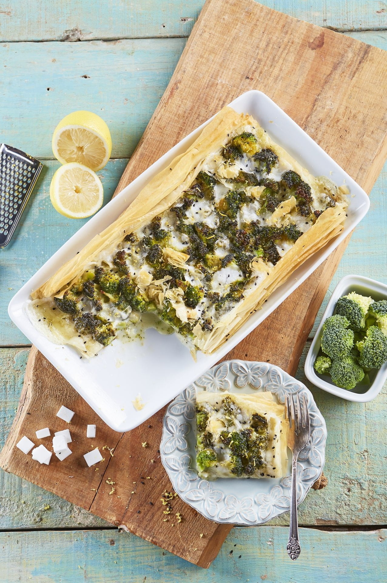 Tarte filo de brócolos e queijo