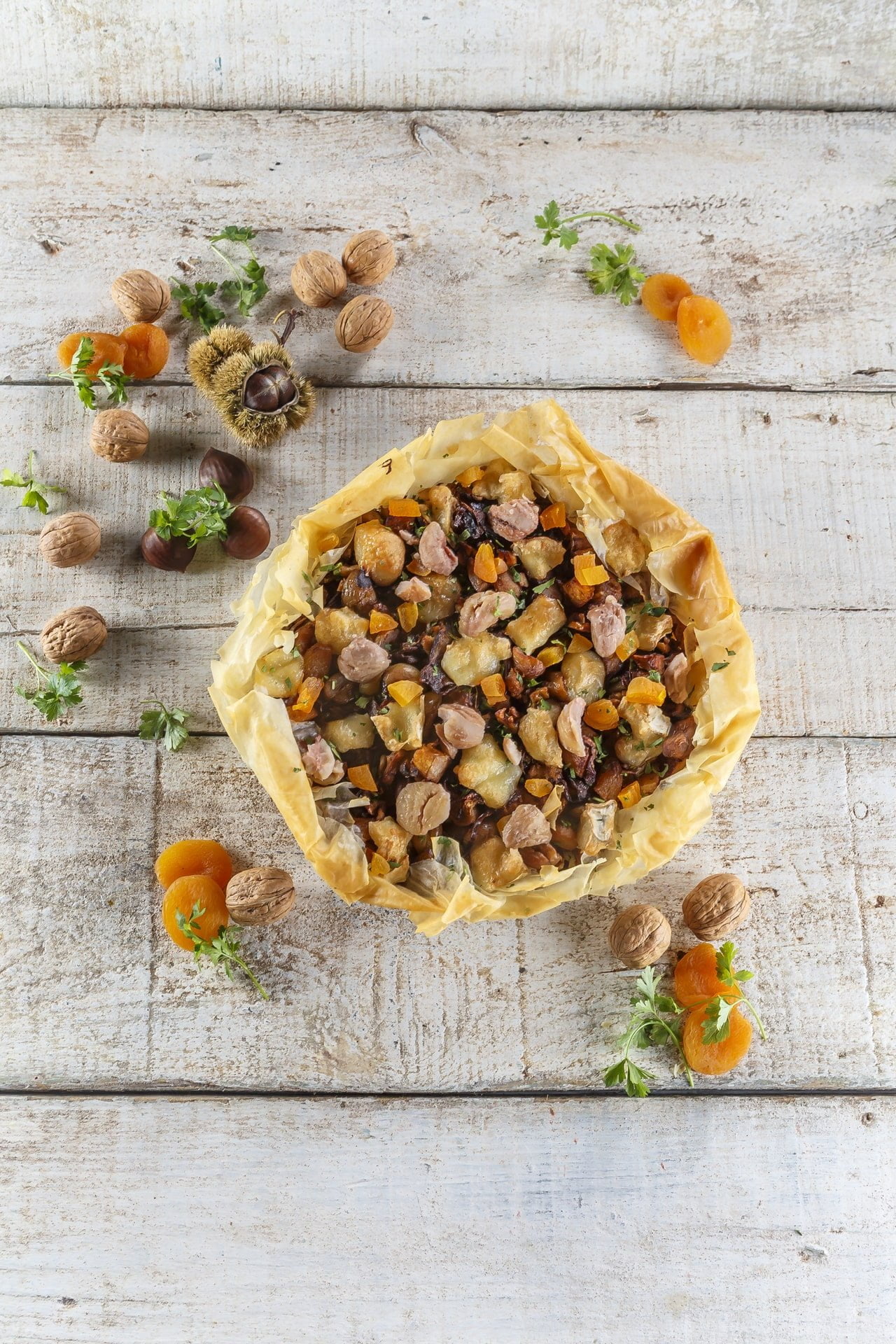 Tarte de massa filo com castanhas