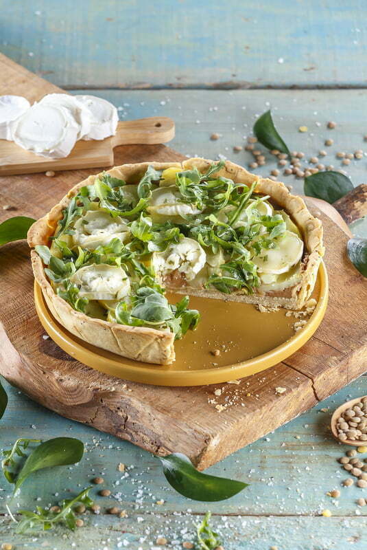 Tarte de queijo, batatas e lentilhas