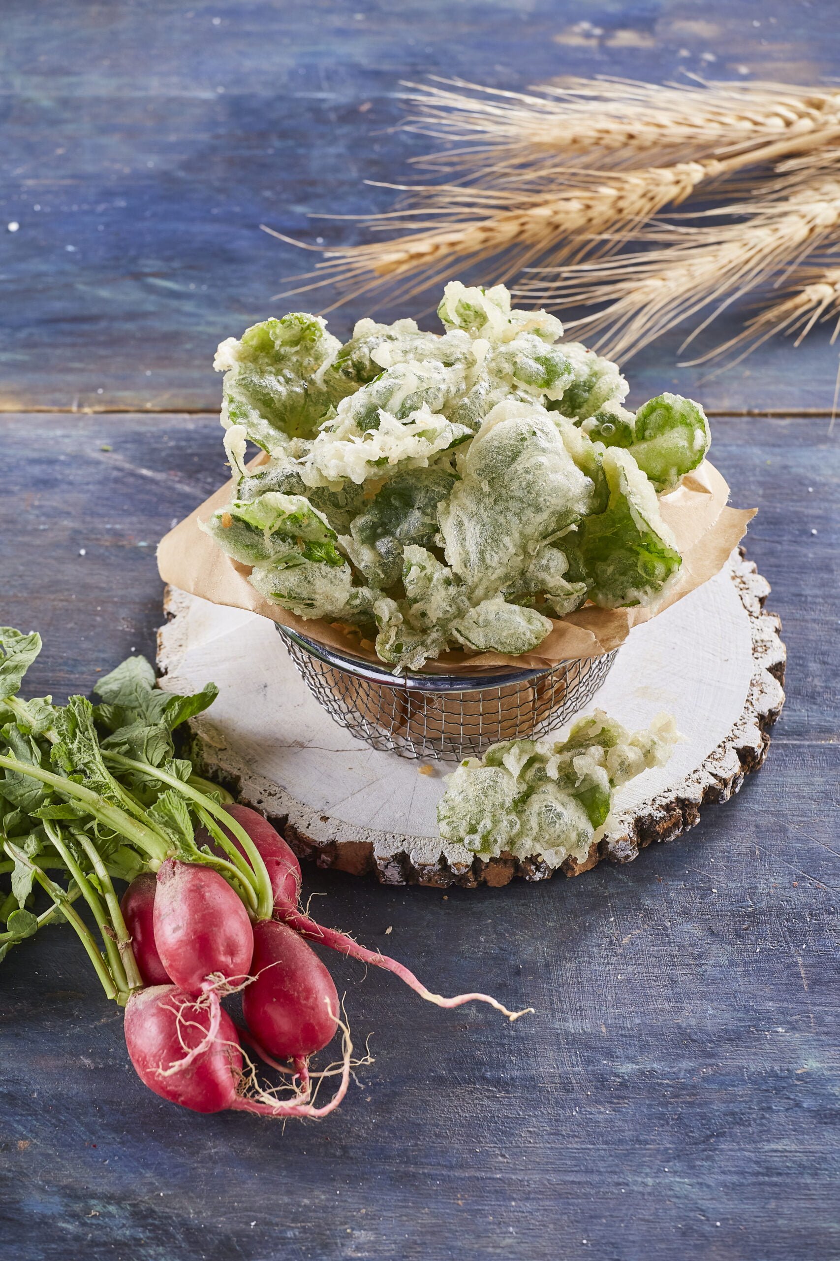 Tempura de folhas de rabanete