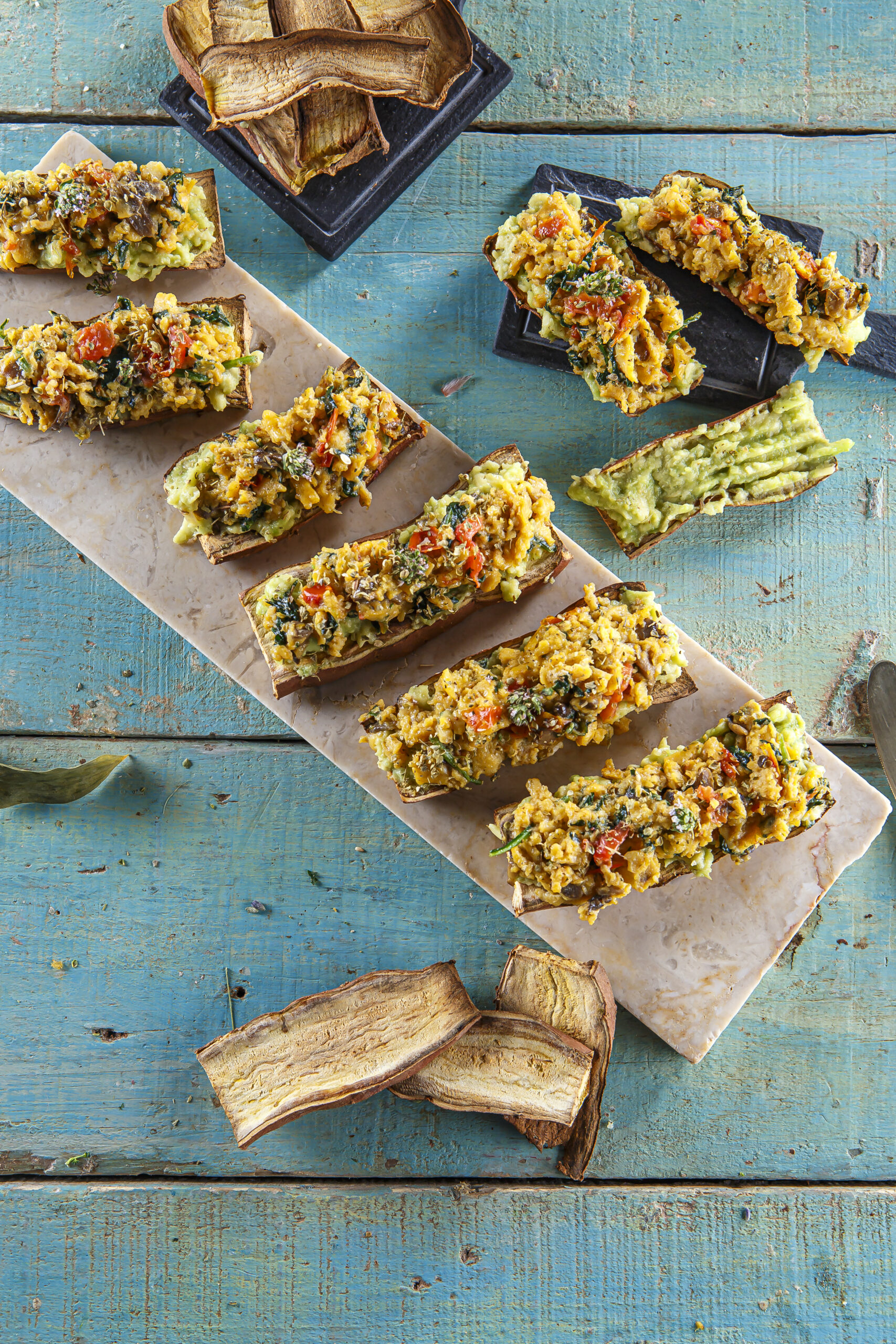 Tostas de batata-doce com ovos à camponesa