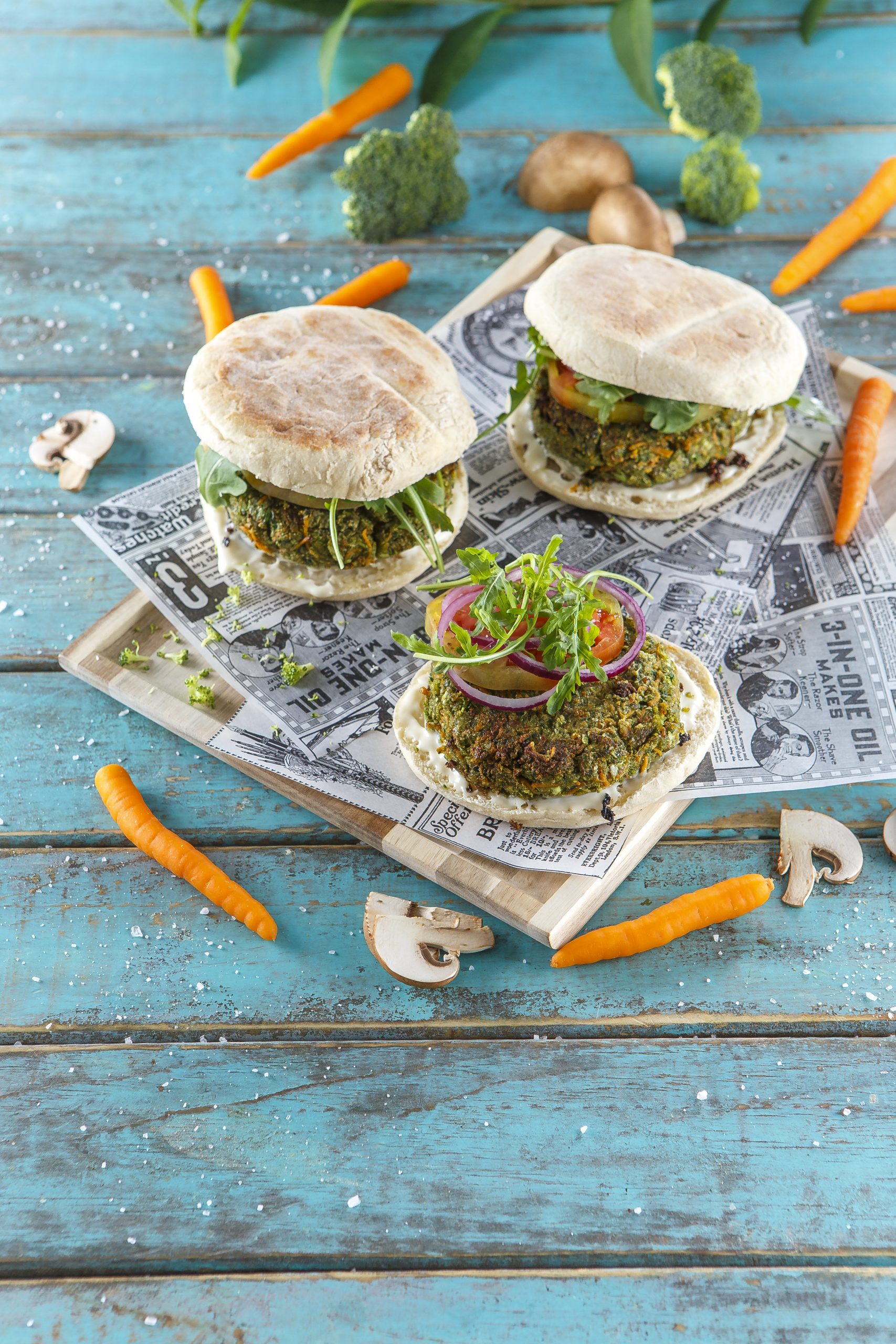 Veggie burger em bolo do caco